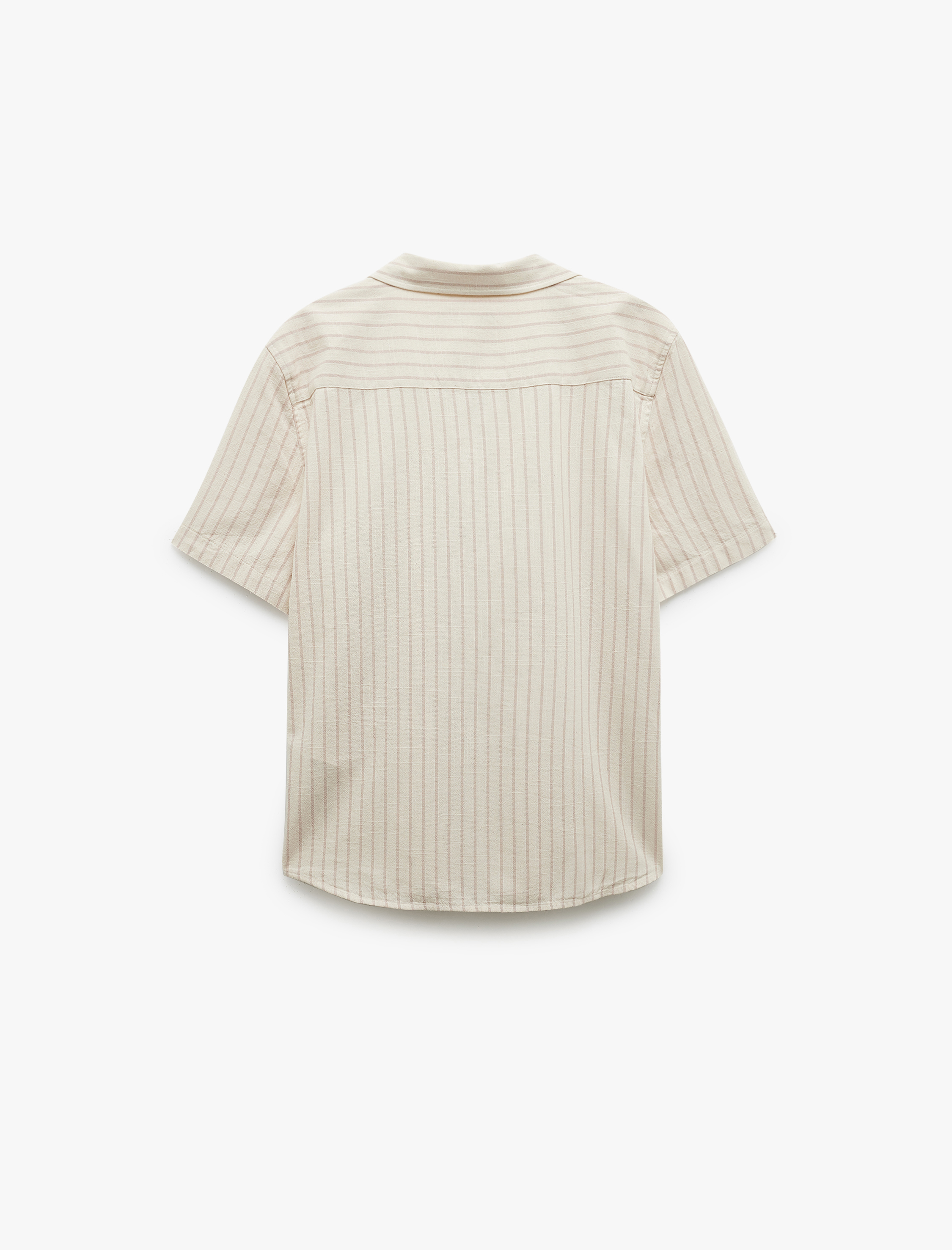 Kısa Kollu Regular Fit Devrik Yaka Pamuklu Çizgili Gömlek