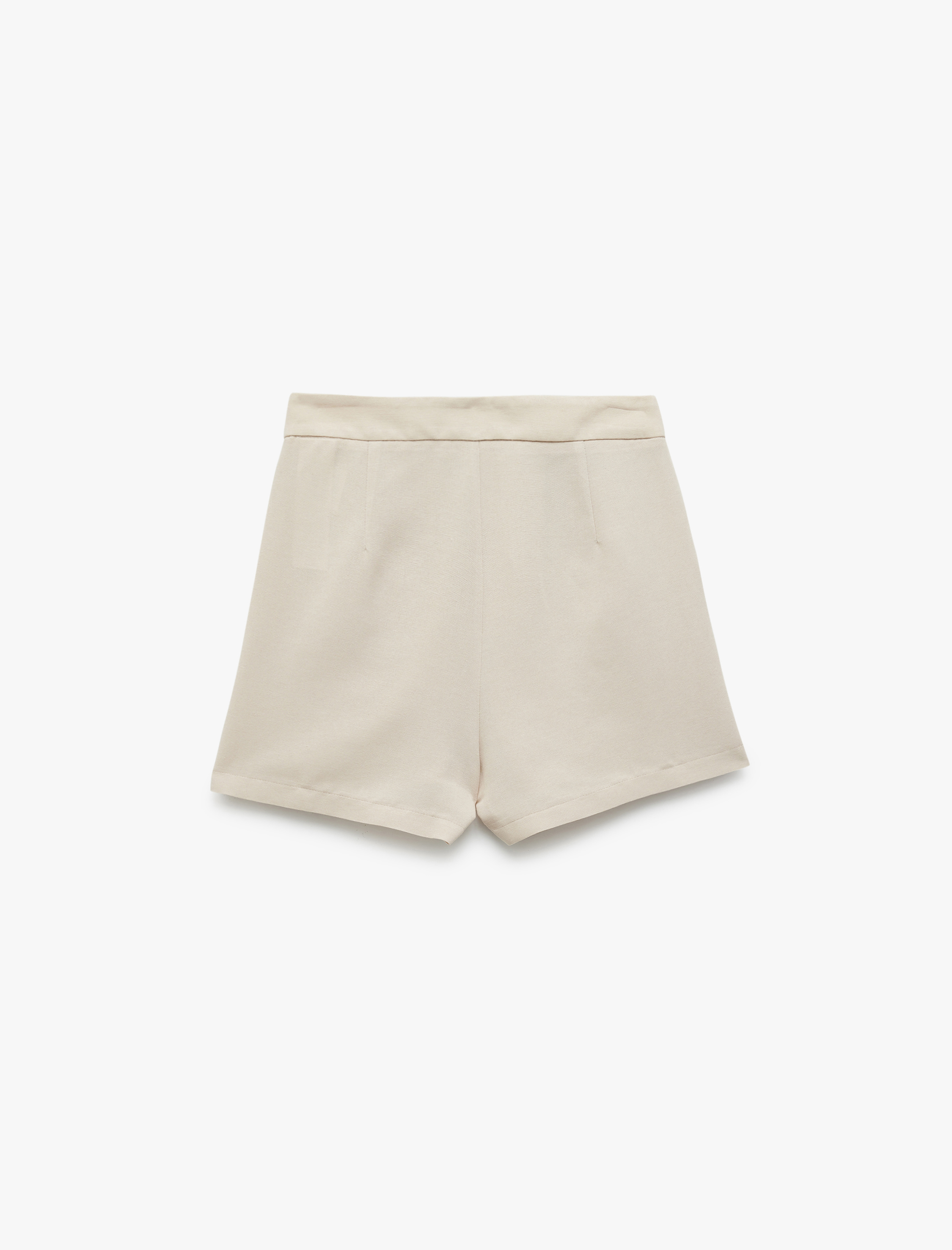   Regular Fit Pile Detaylı Cepli Keten Karışımlı Mini Şort