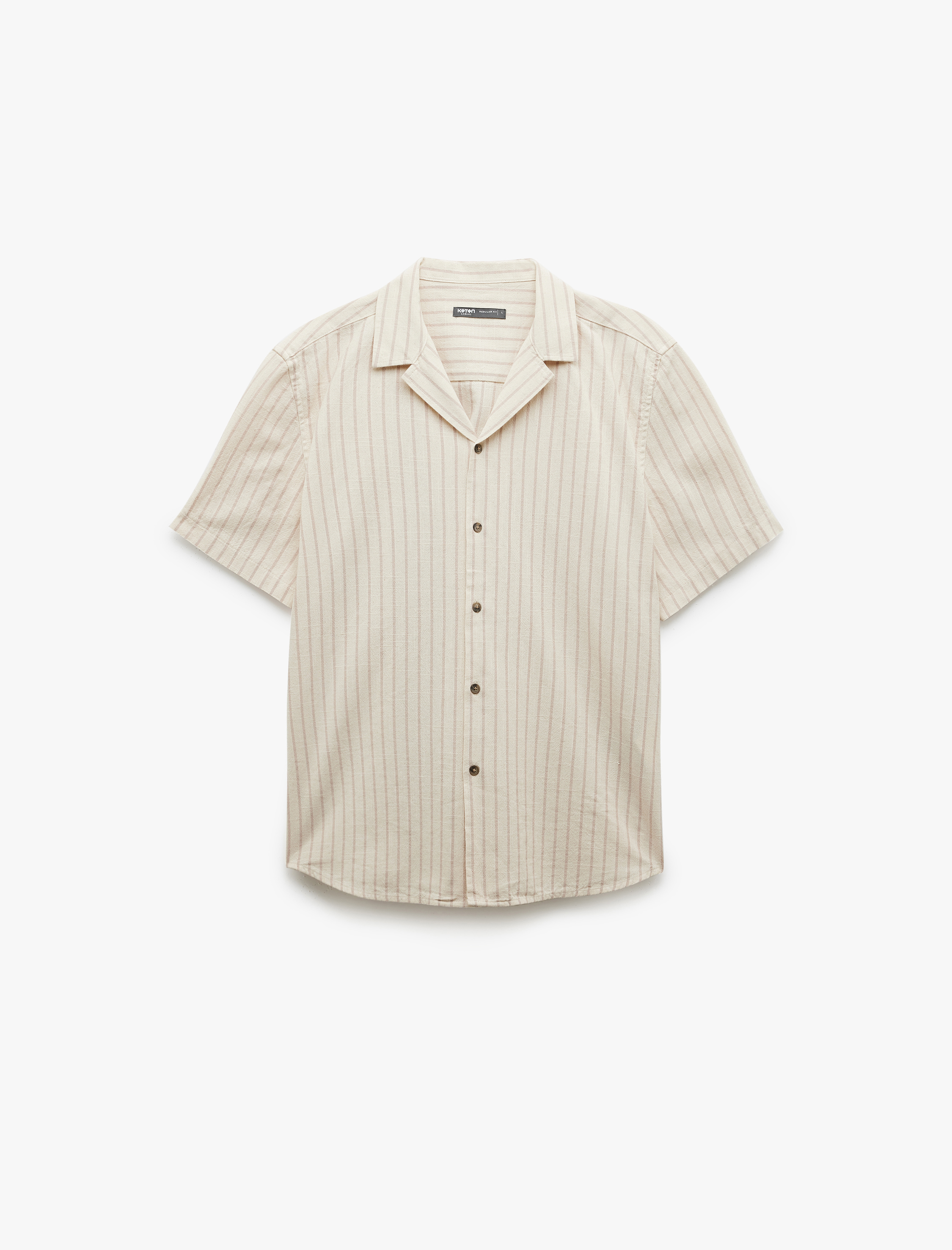 Kısa Kollu Regular Fit Devrik Yaka Pamuklu Çizgili Gömlek