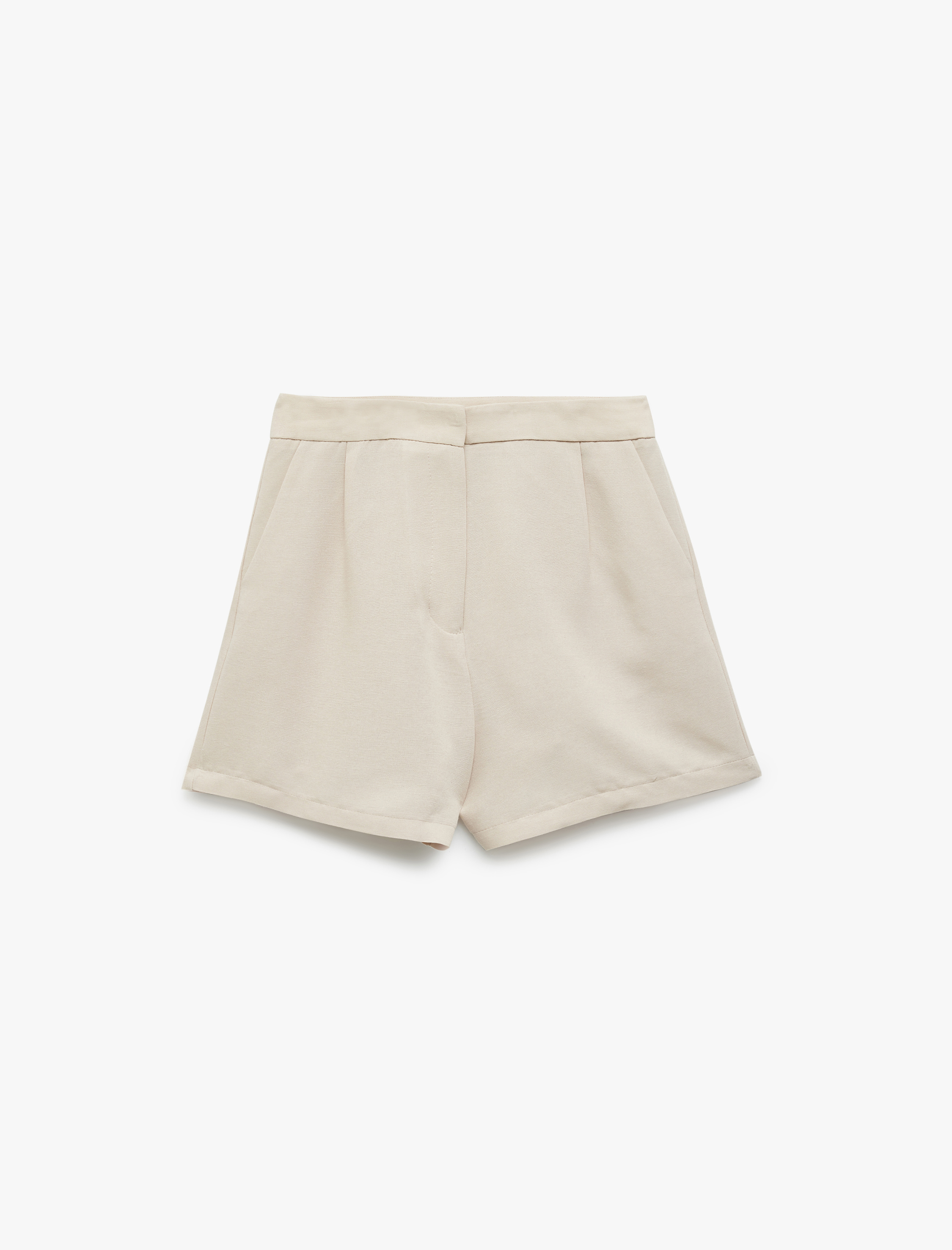   Regular Fit Pile Detaylı Cepli Keten Karışımlı Mini Şort