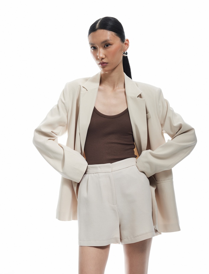  Regular Fit Pile Detaylı Cepli Keten Karışımlı Mini Şort