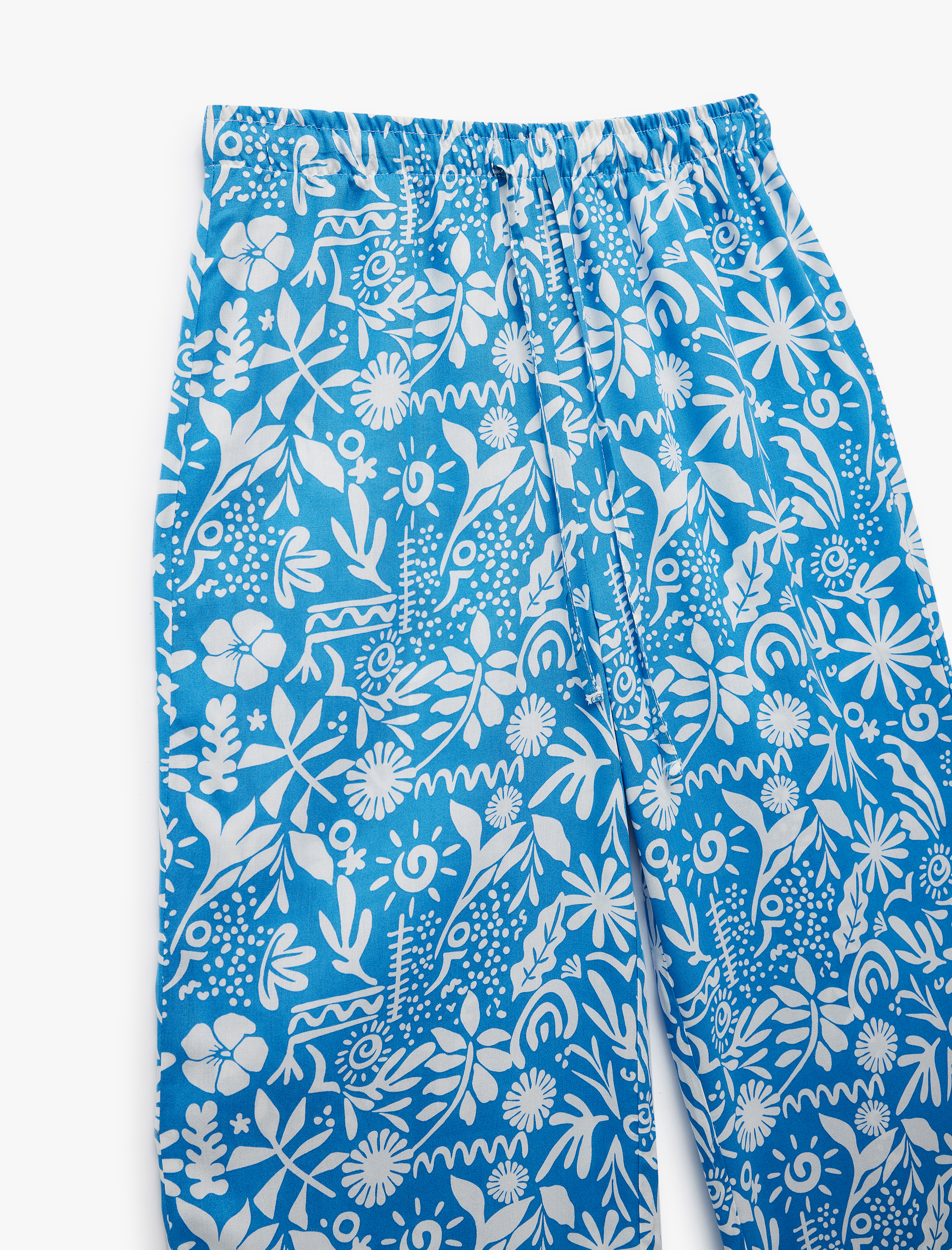   Çiçekli Beli Bağcıklı Viskon Geniş Paça Pantolon