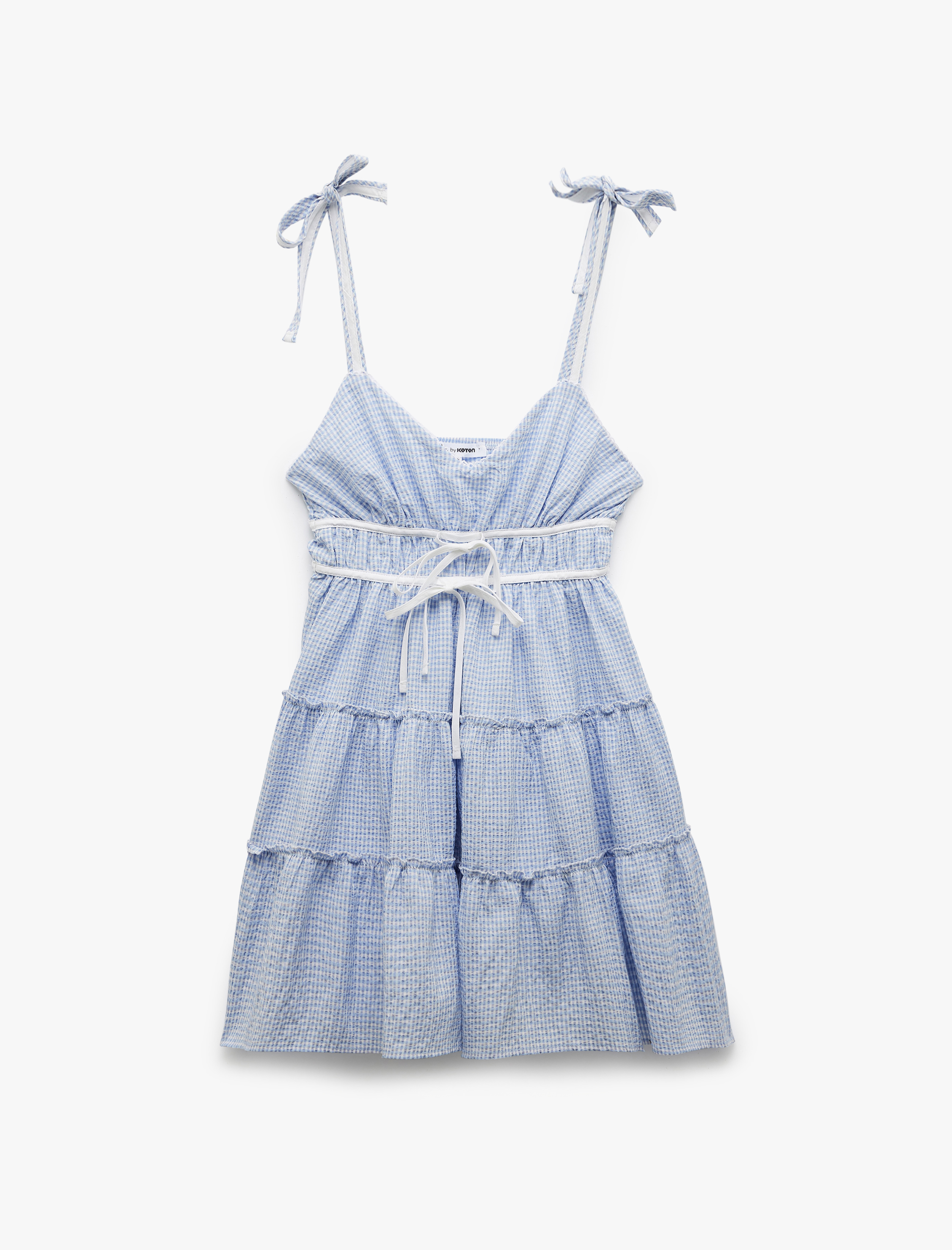   Katlı Bağcıklı Askılı Degaje Yaka Pötikareli Mini Elbise