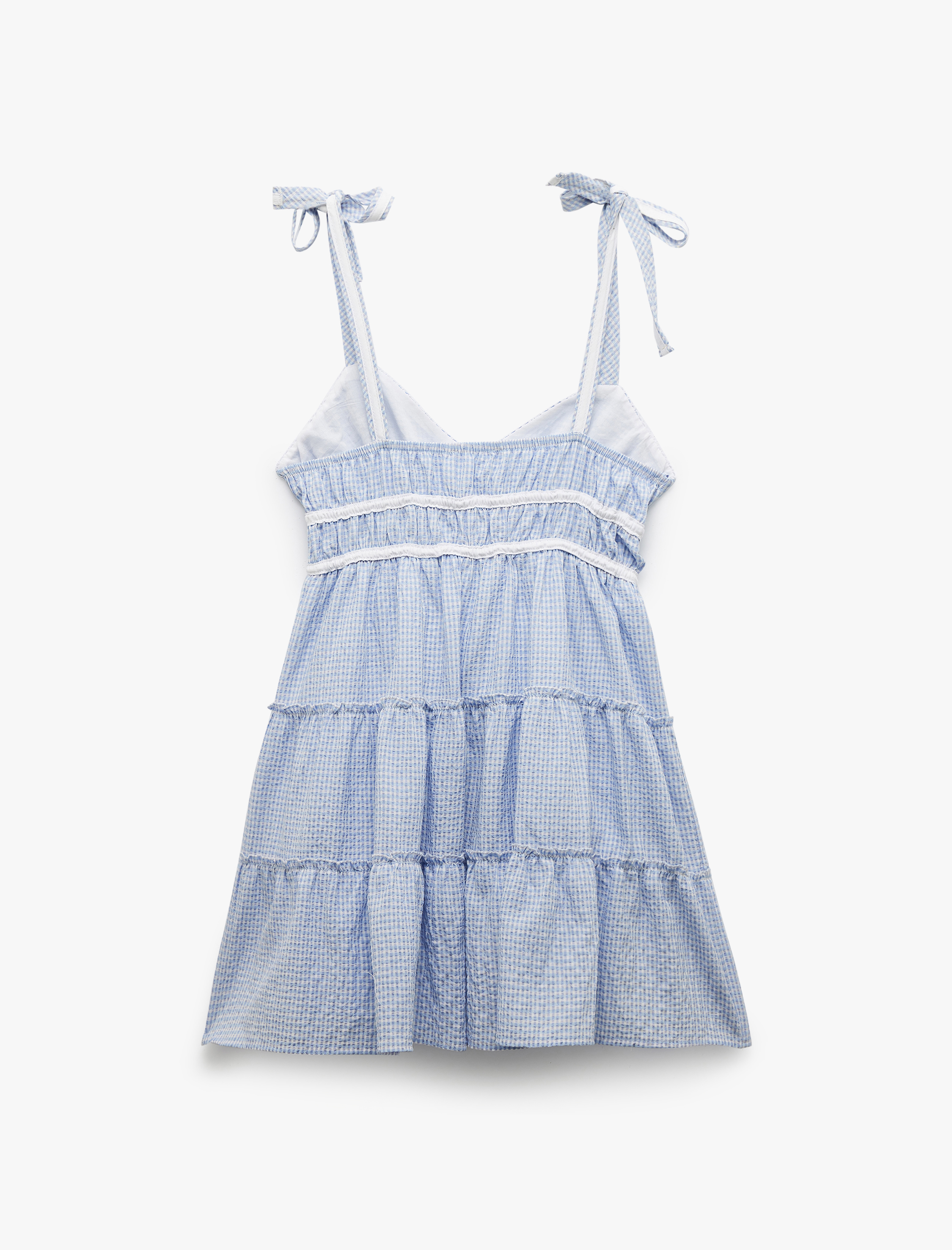   Katlı Bağcıklı Askılı Degaje Yaka Pötikareli Mini Elbise