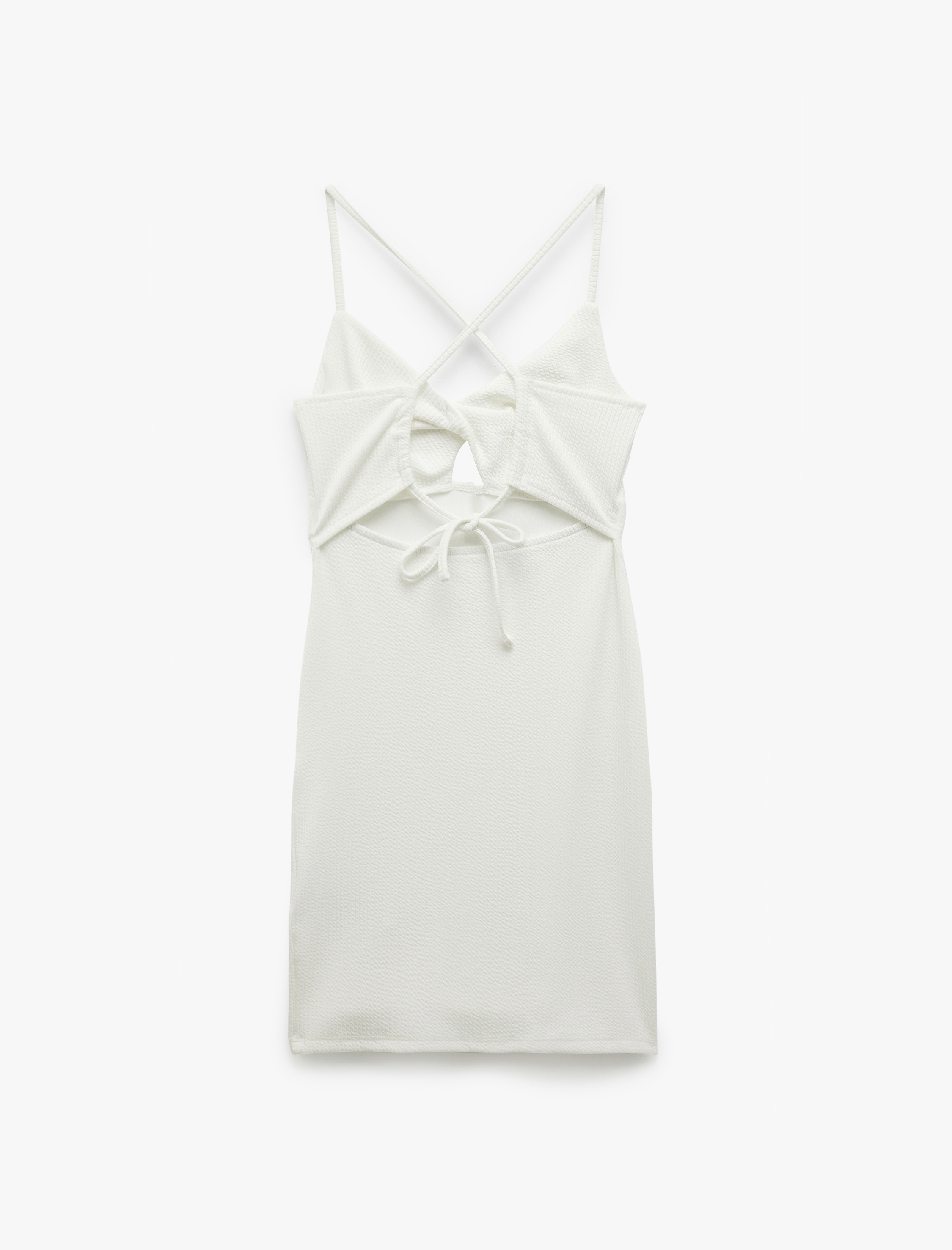   Çapraz İp Askılı Sırt Detaylı Dar Kesim Mini Bbodycon Elbise