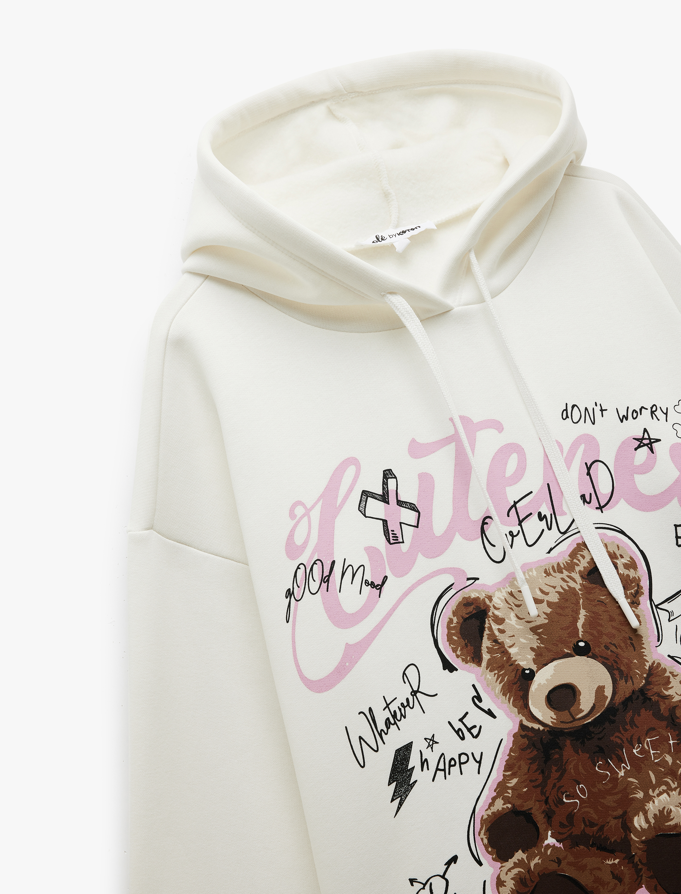   Şardonlu Uzun Kollu Kapüşonlu Baskılı Oversize Sweatshirt