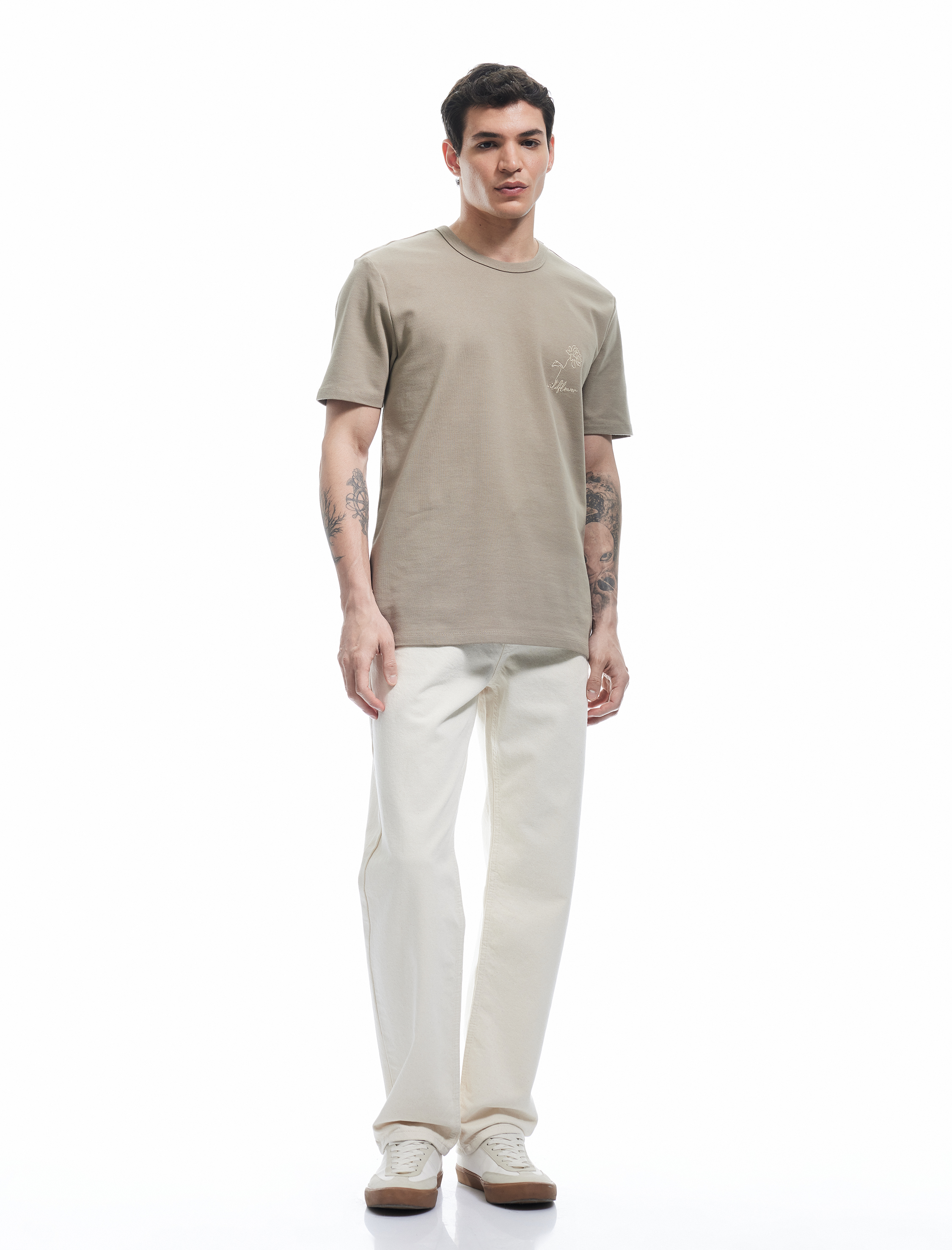   Pamuklu Bisiklet Yaka Kısa Kollu Baskılı Slim Fit Tişört