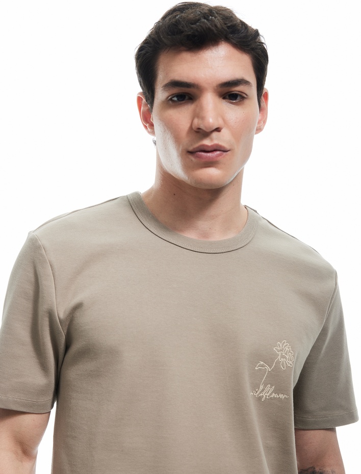  Pamuklu Bisiklet Yaka Kısa Kollu Baskılı Slim Fit Tişört