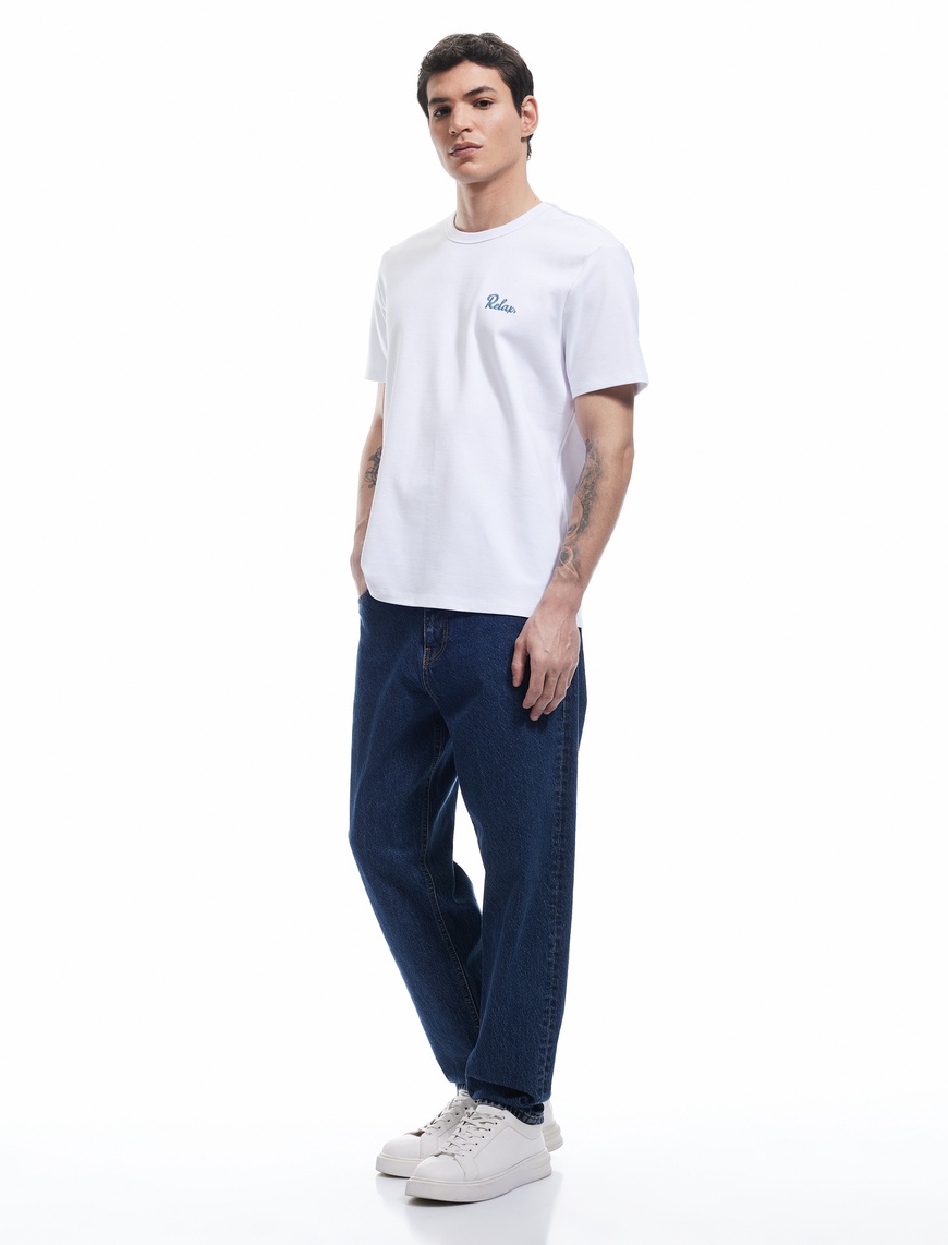  Bisiklet Yaka Baskılı Pamuklu Kısa Kollu Slim Fit Tişört