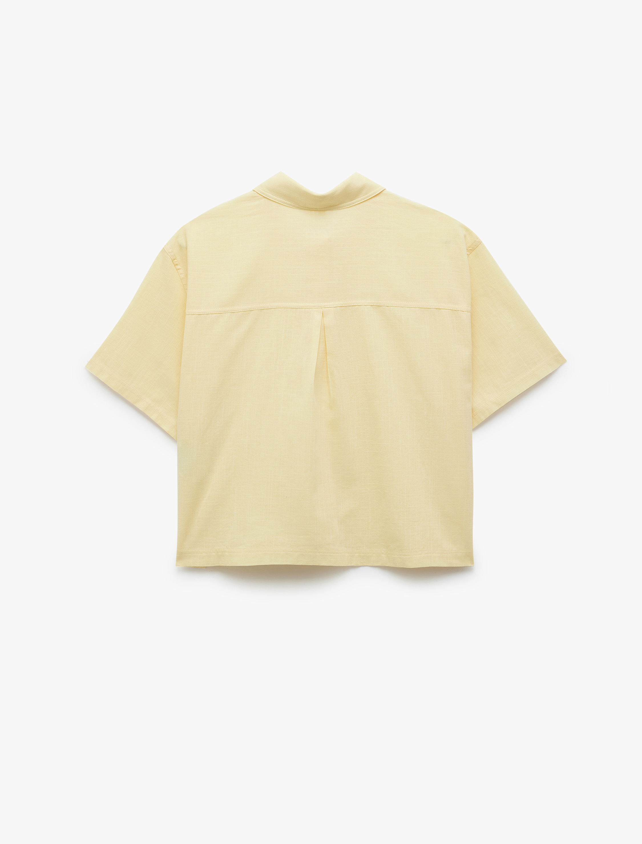   Düğmeli Klasik Yaka Crop Kısa Kollu Gömlek