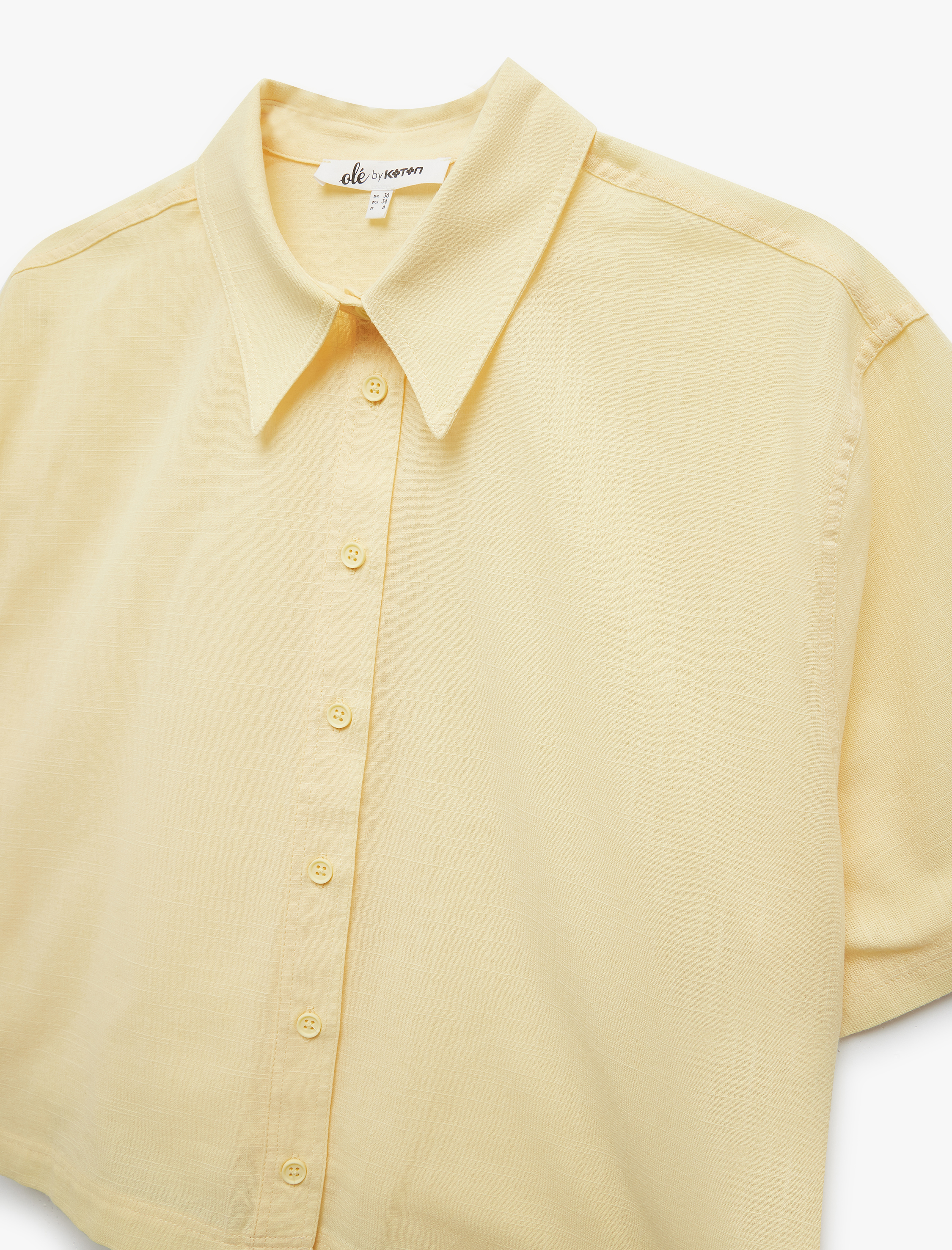   Düğmeli Klasik Yaka Crop Kısa Kollu Gömlek