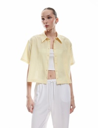 Düğmeli Klasik Yaka Crop Kısa Kollu Gömlek