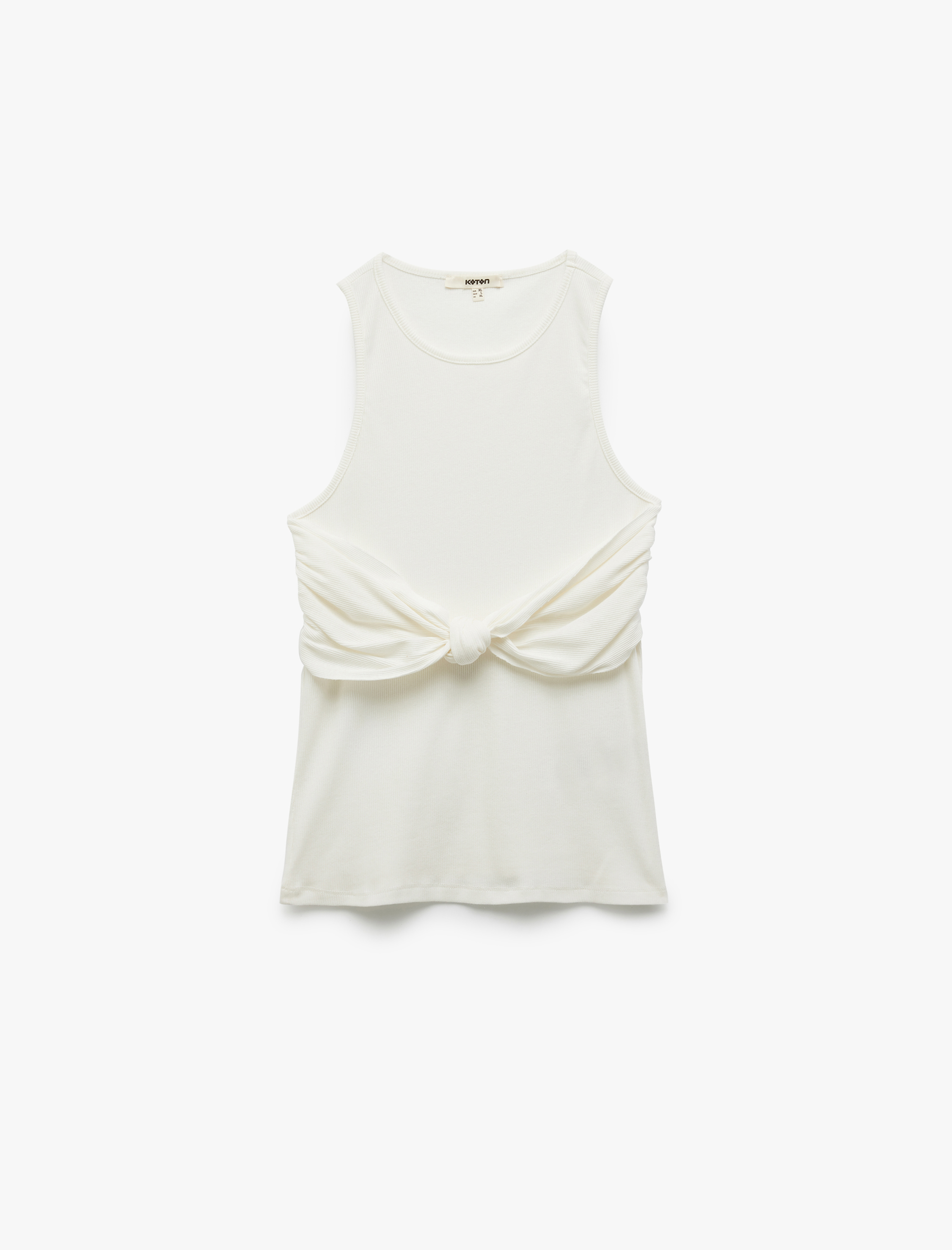   Drapeli Fiyonk Detaylı Pamuklu Kolsuz Tişört