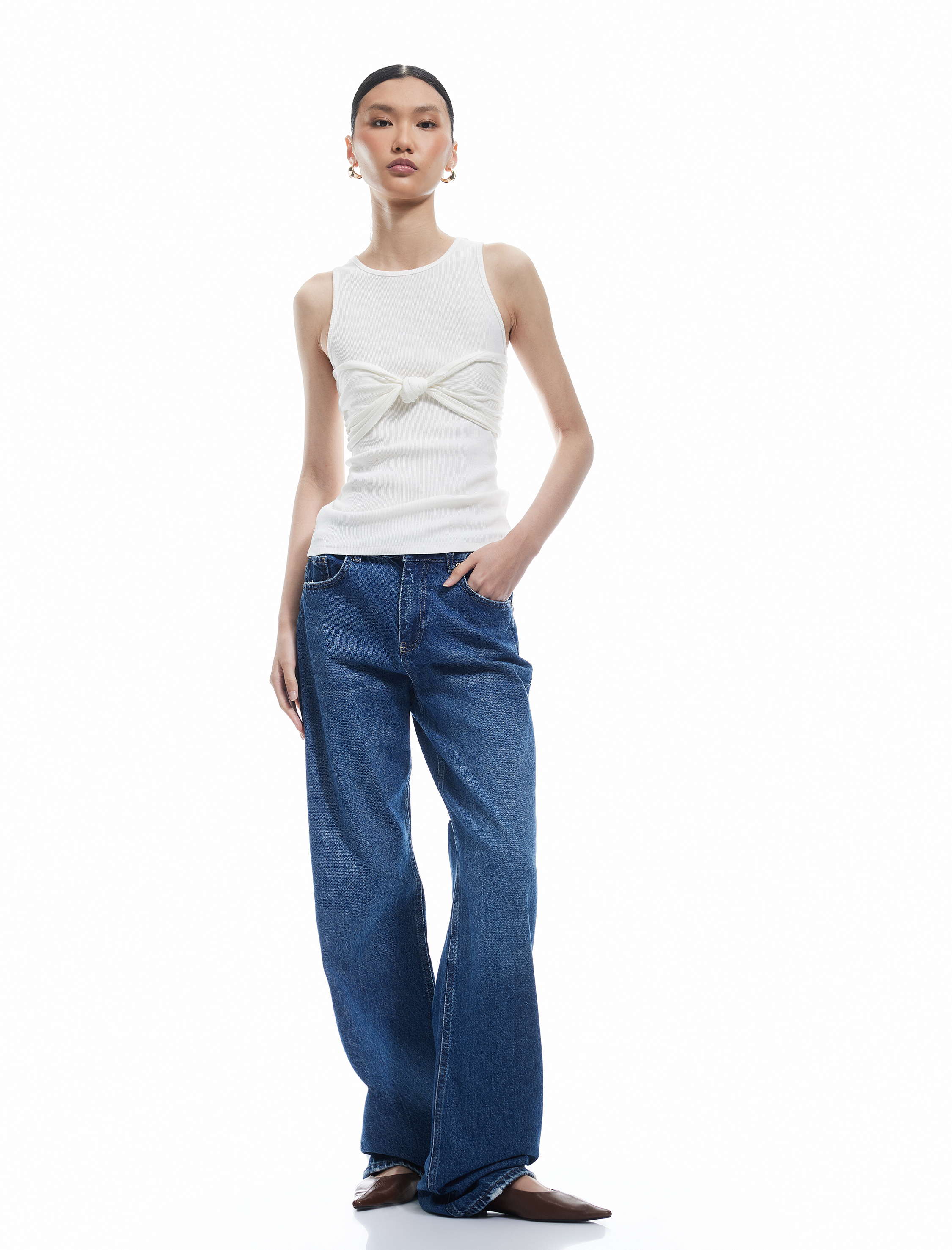   Drapeli Fiyonk Detaylı Pamuklu Kolsuz Tişört