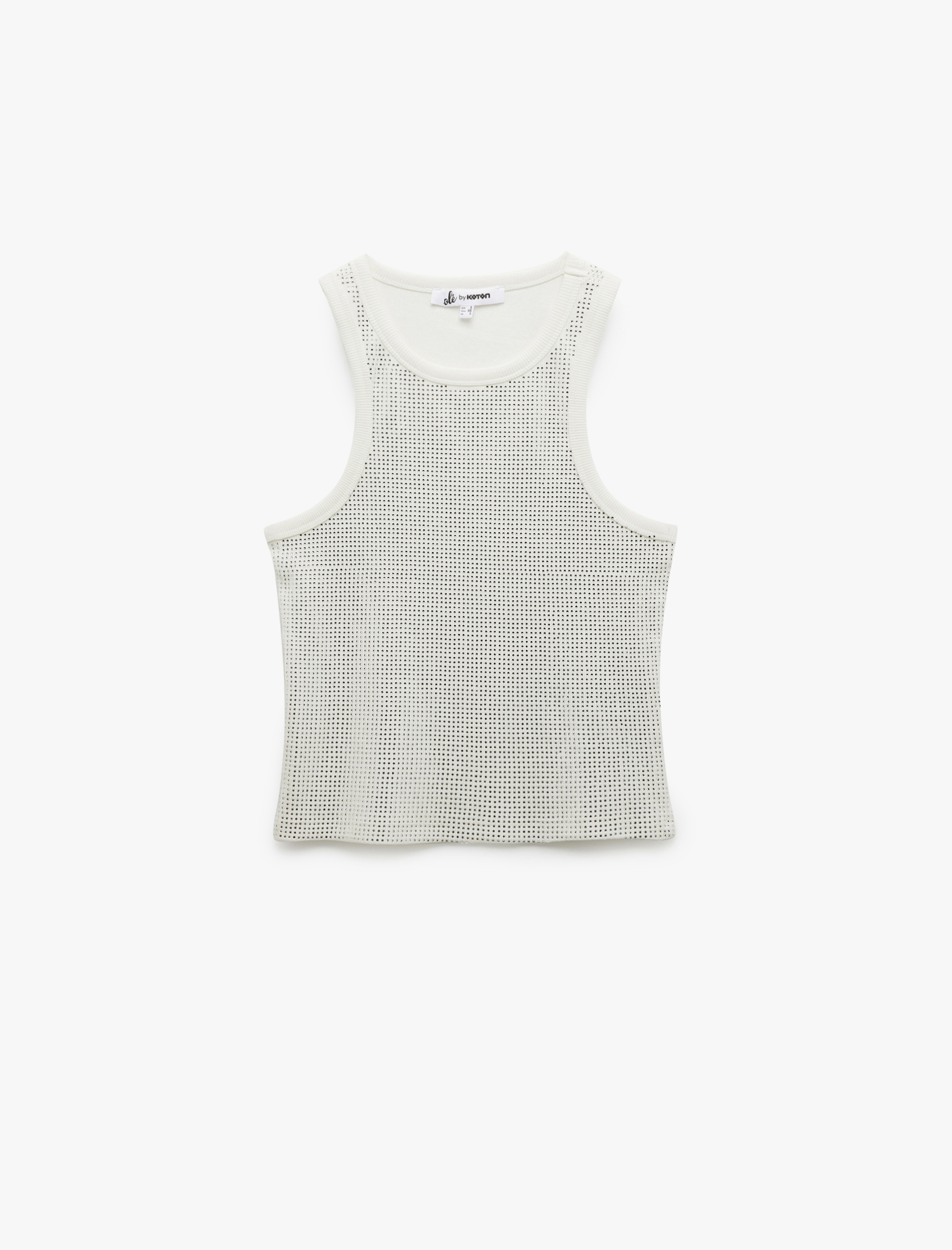   Pamuklu Taş Detaylı Dar Kesim Kolsuz Bisiklet Yaka Bluz