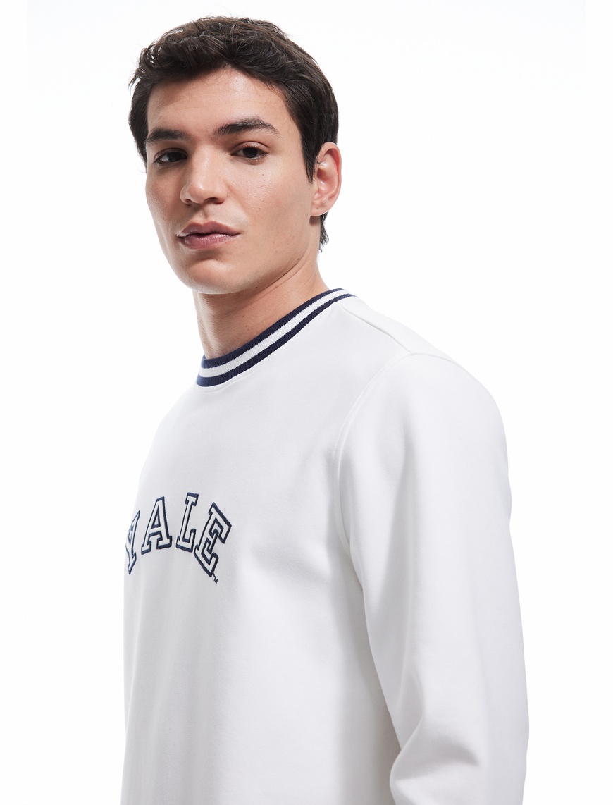   Uzun Kollu Çizgi Detaylı Bisiklet Yaka Lisanslı Yale Baskılı Sweatshirt