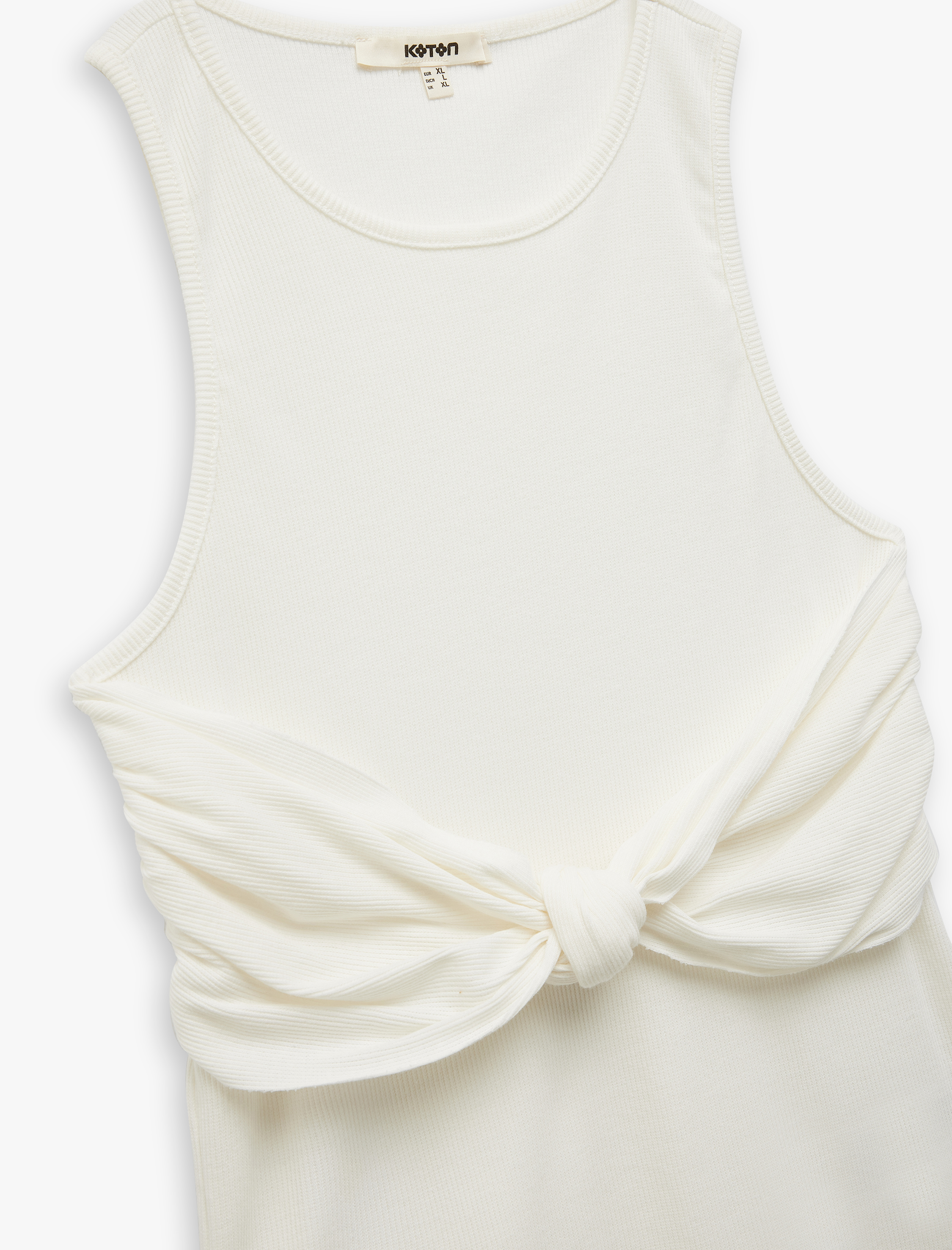   Drapeli Fiyonk Detaylı Pamuklu Kolsuz Tişört