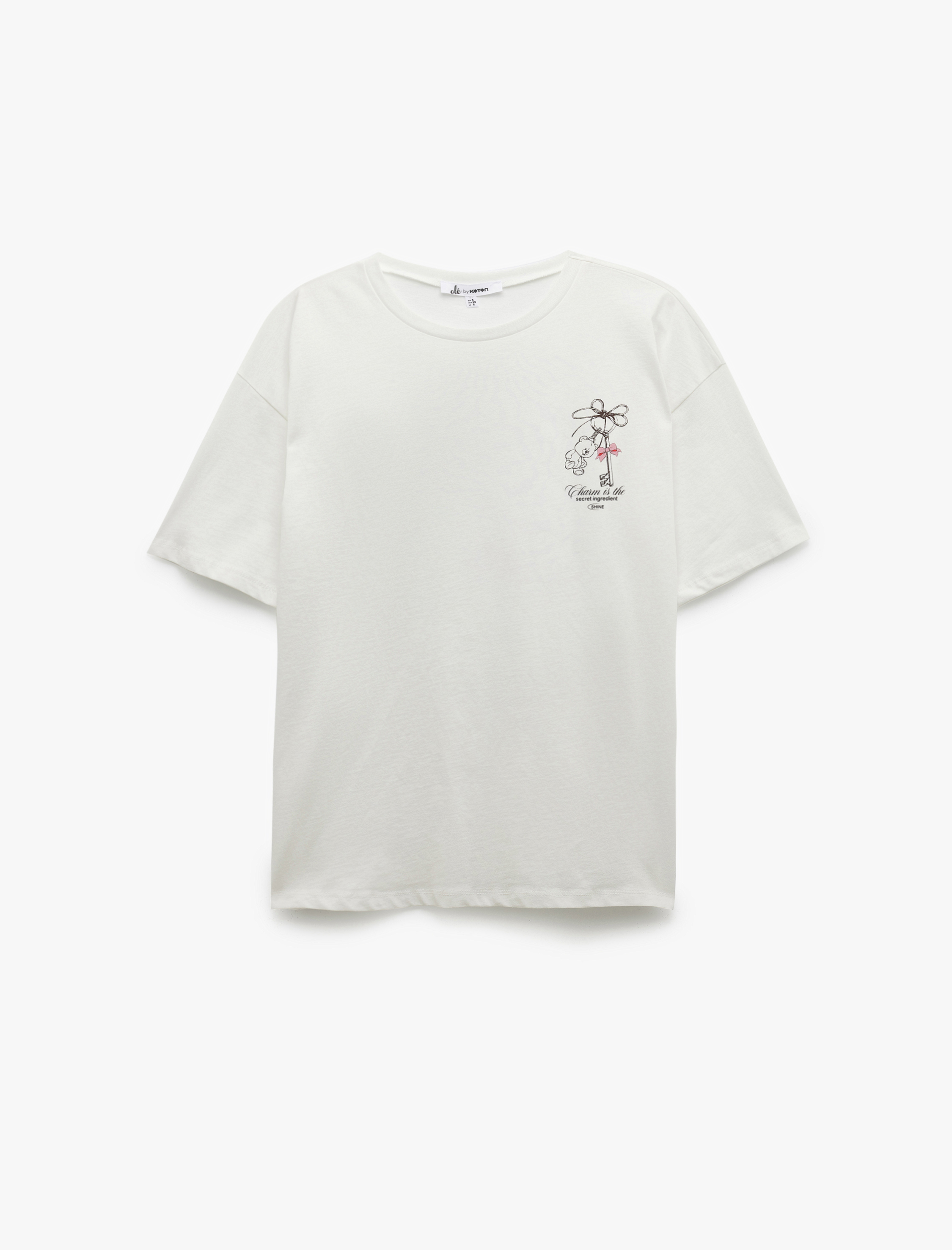   Kısa Kollu Bisiklet Yaka Pamuklu Arkası Baskılı Oversize Tişört