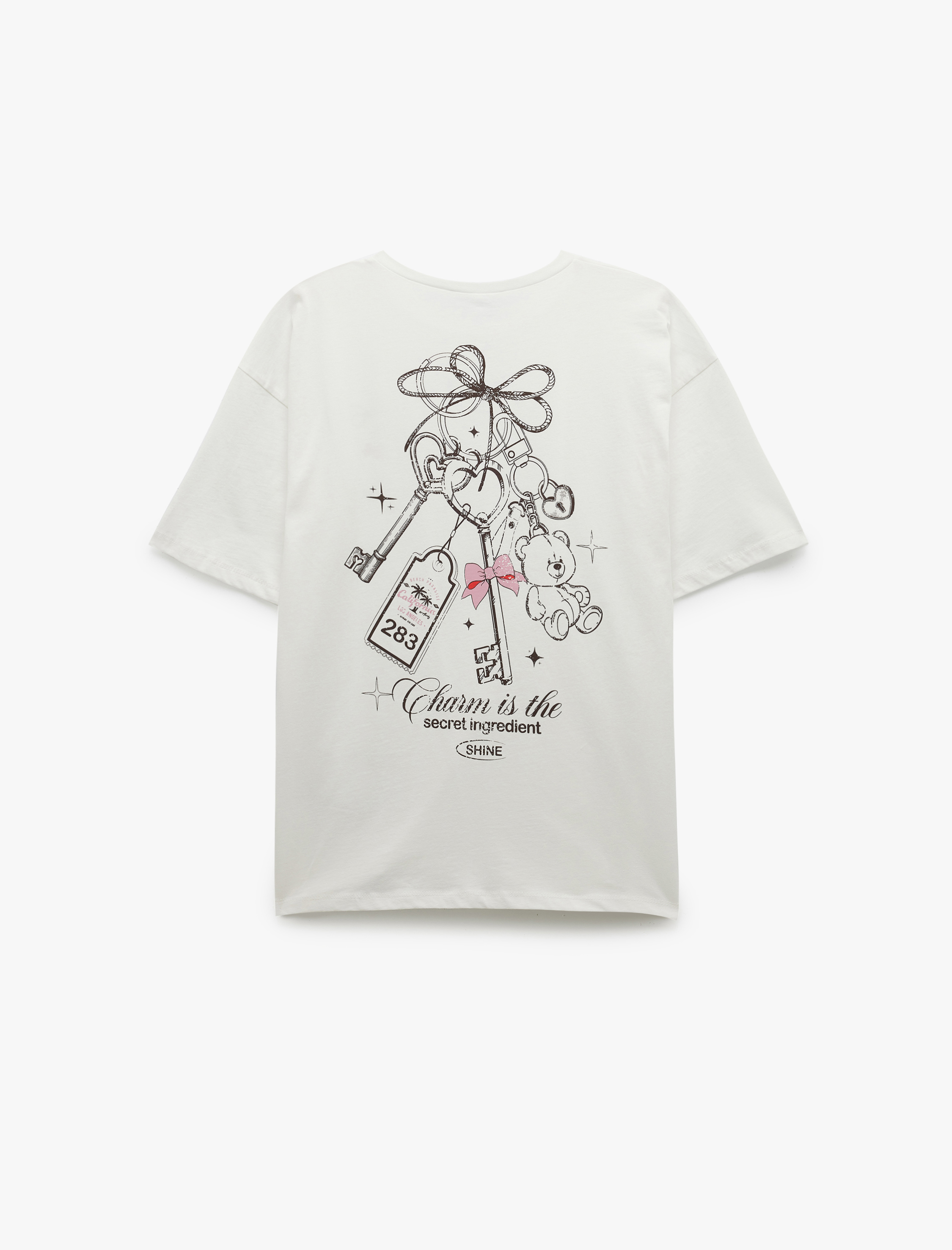   Kısa Kollu Bisiklet Yaka Pamuklu Arkası Baskılı Oversize Tişört