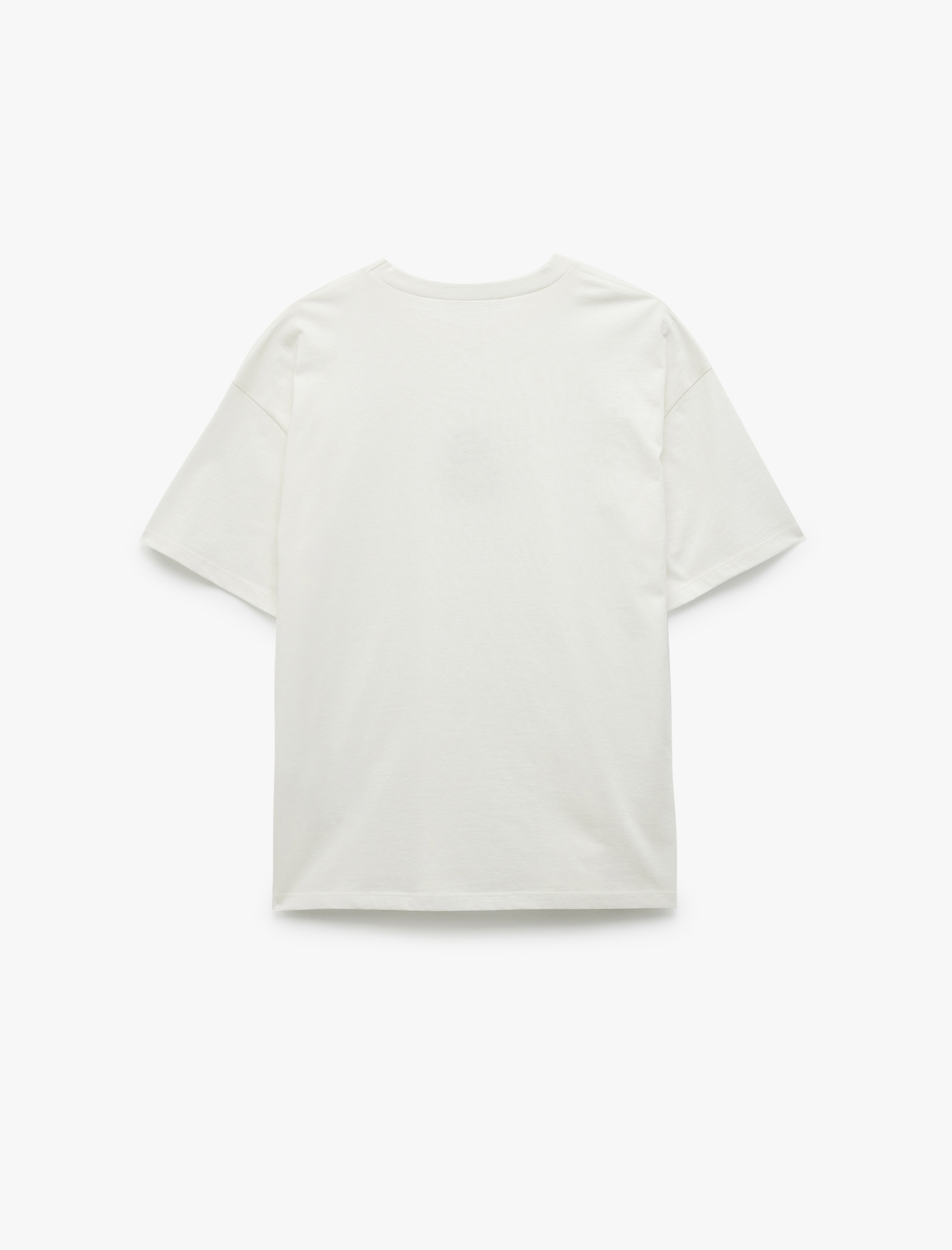   Kısa Kollu Bisiklet Yaka Pamuklu Köpek Nakışlı Oversize Tişört