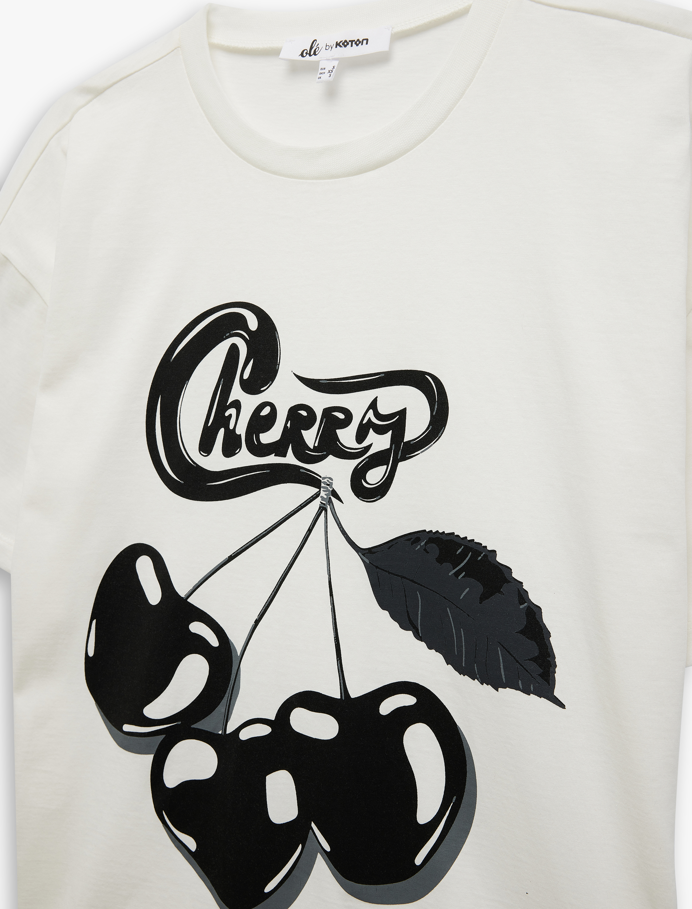   Kısa Kollu Bisiklet Yaka Pamuklu Arkası Kiraz Baskılı Oversize Tişört