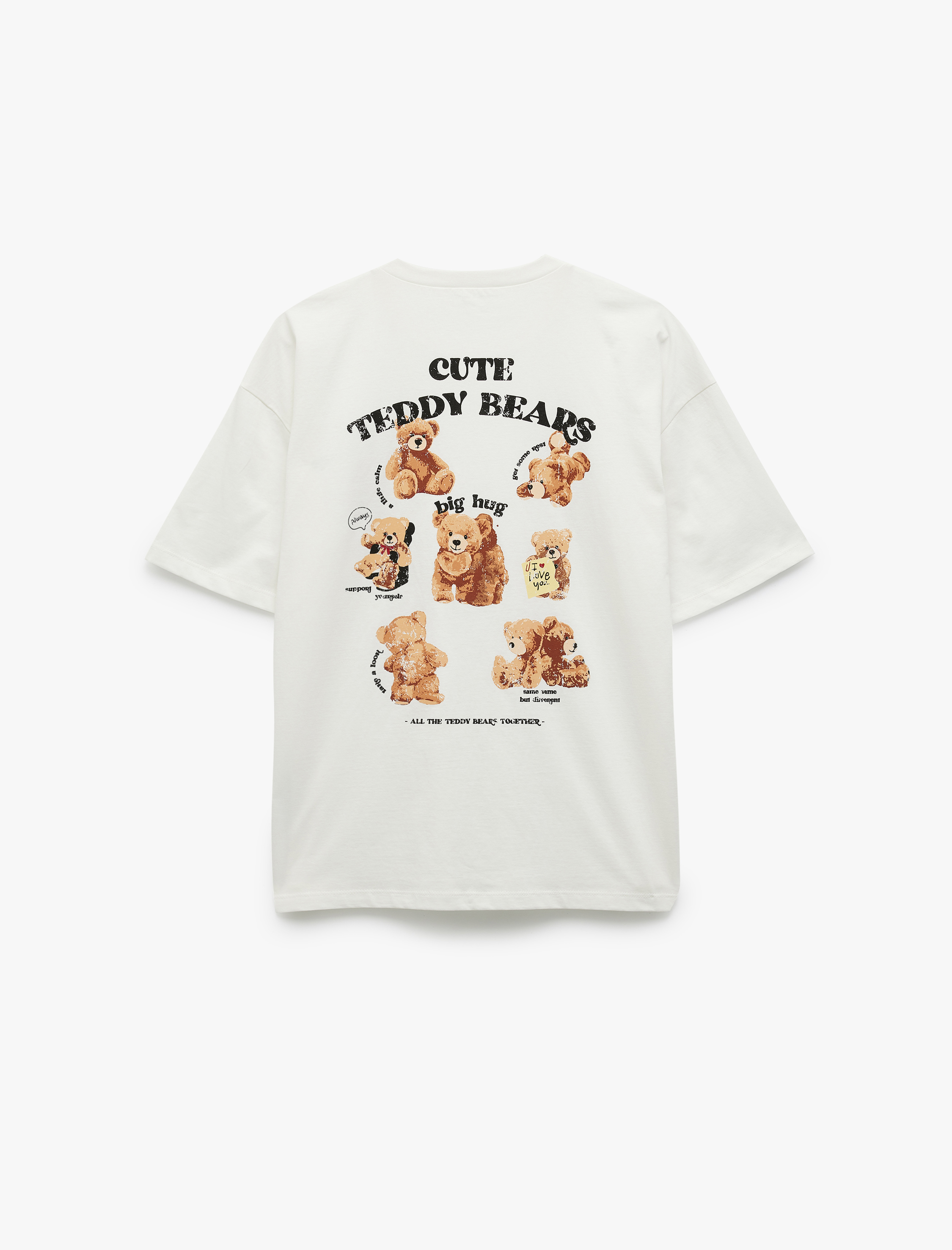   Kısa Kollu Bisiklet Yaka Pamuklu Arkası Baskılı Oversize Tişört