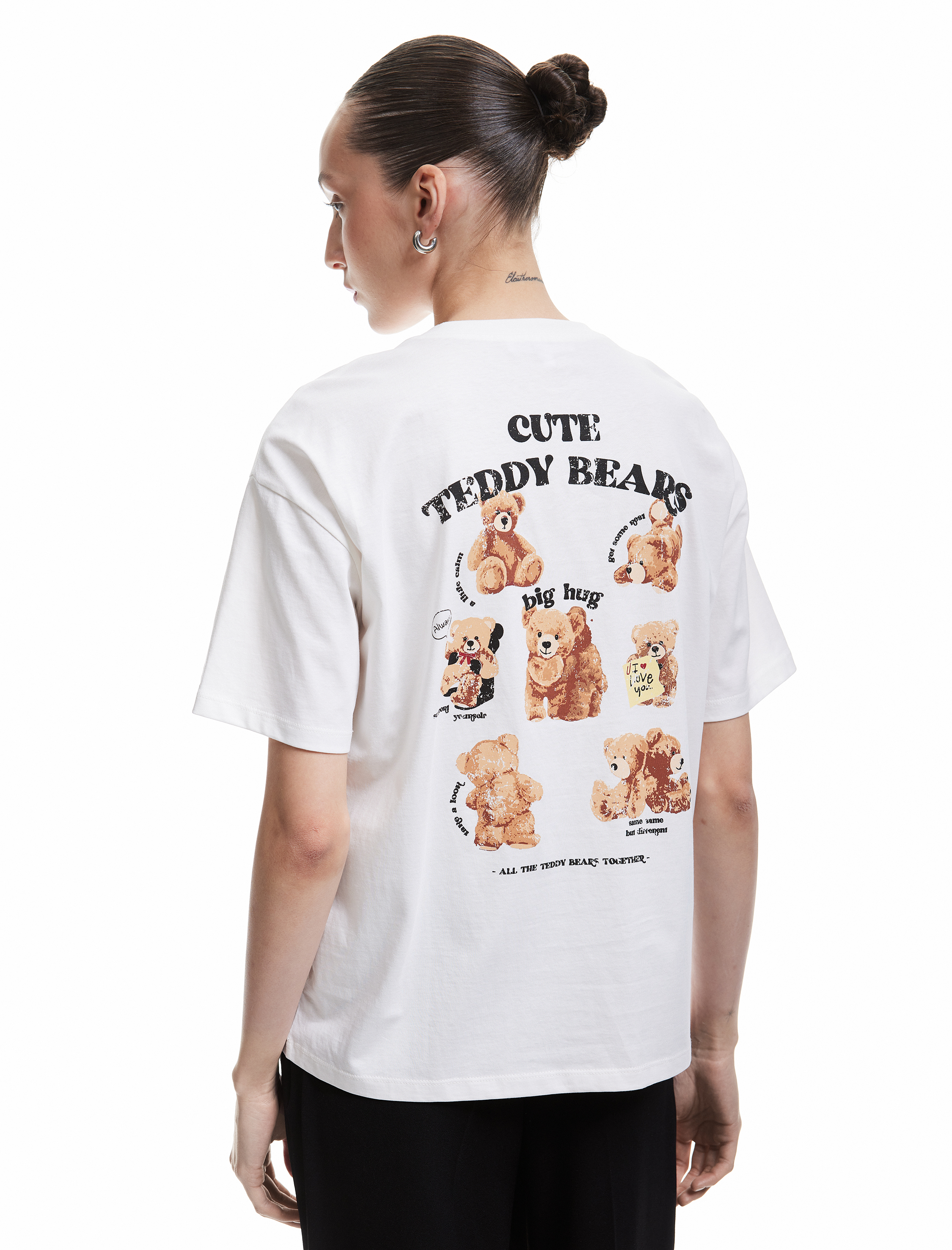   Kısa Kollu Bisiklet Yaka Pamuklu Arkası Baskılı Oversize Tişört