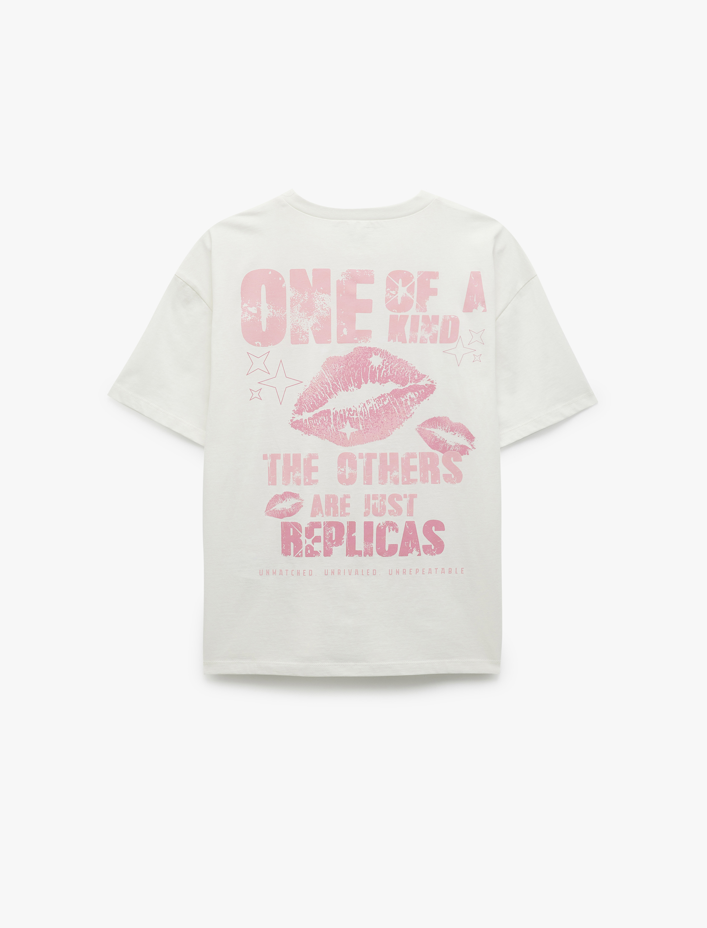   Kısa Kollu Bisiklet Yaka Pamuklu Arkası Baskılı Oversize Tişört