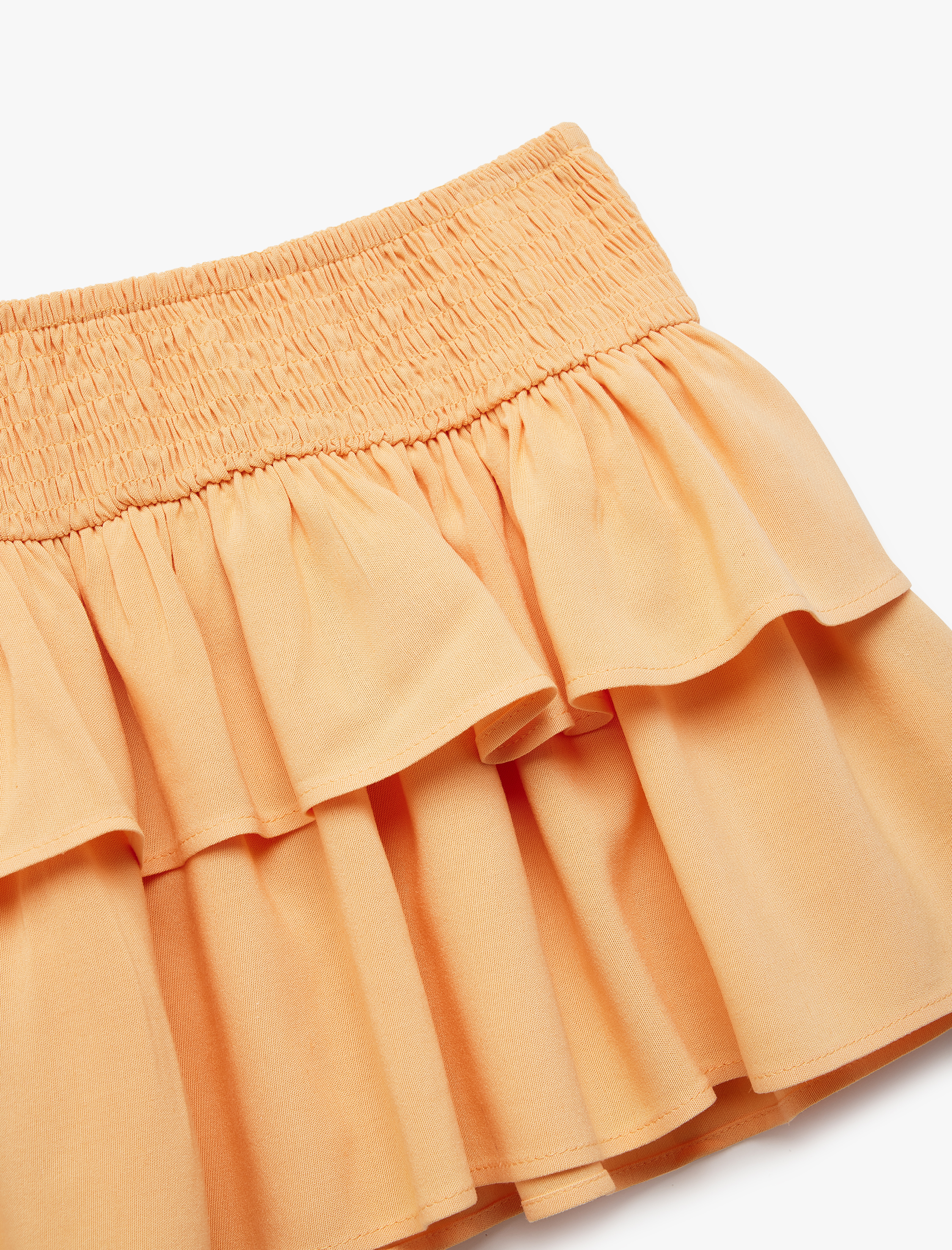 Kız Çocuk Kat Detaylı Beli Lastikli Keten Karışımlı Viskon Etek