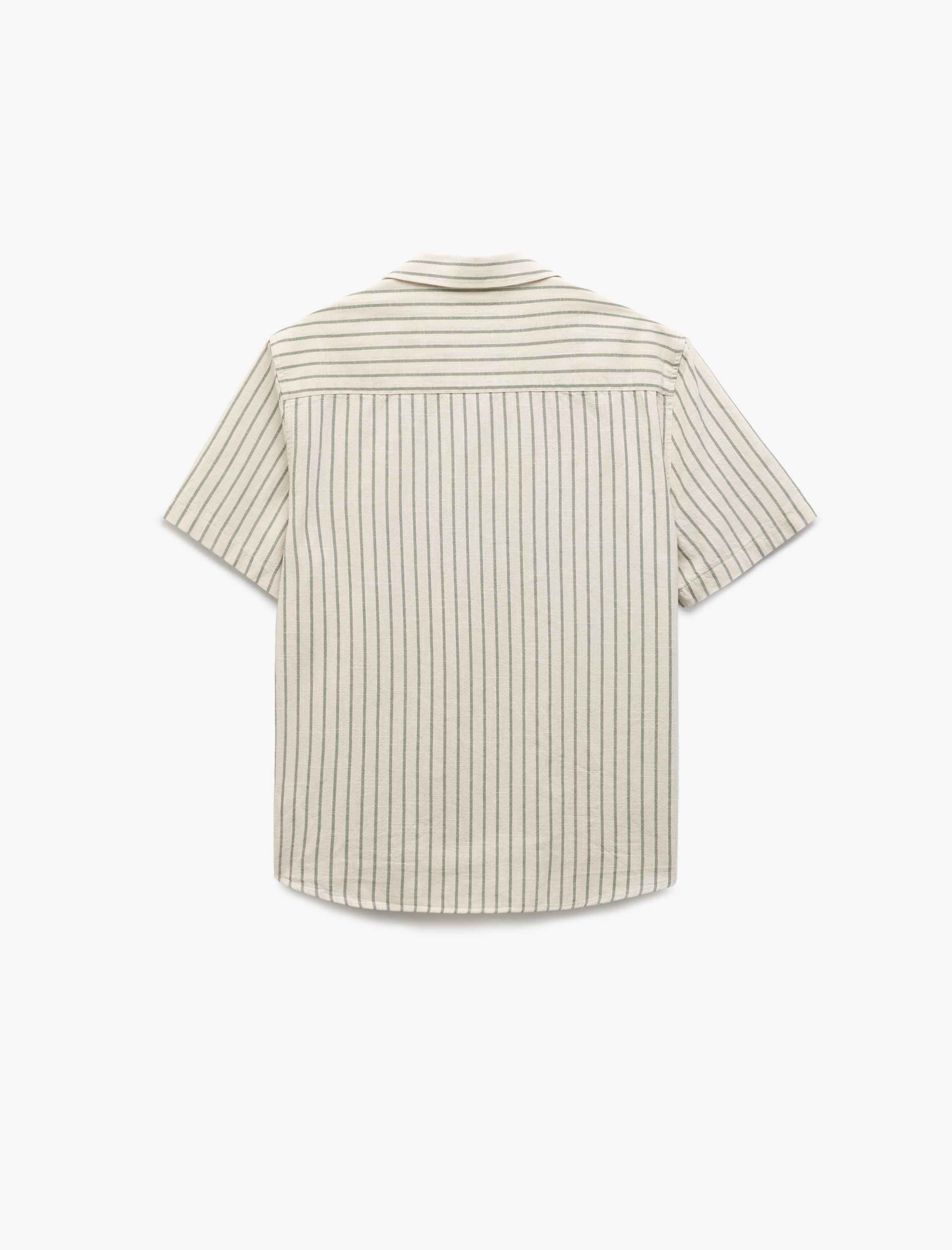 Kısa Kollu Regular Fit Devrik Yaka Pamuklu Çizgili Gömlek
