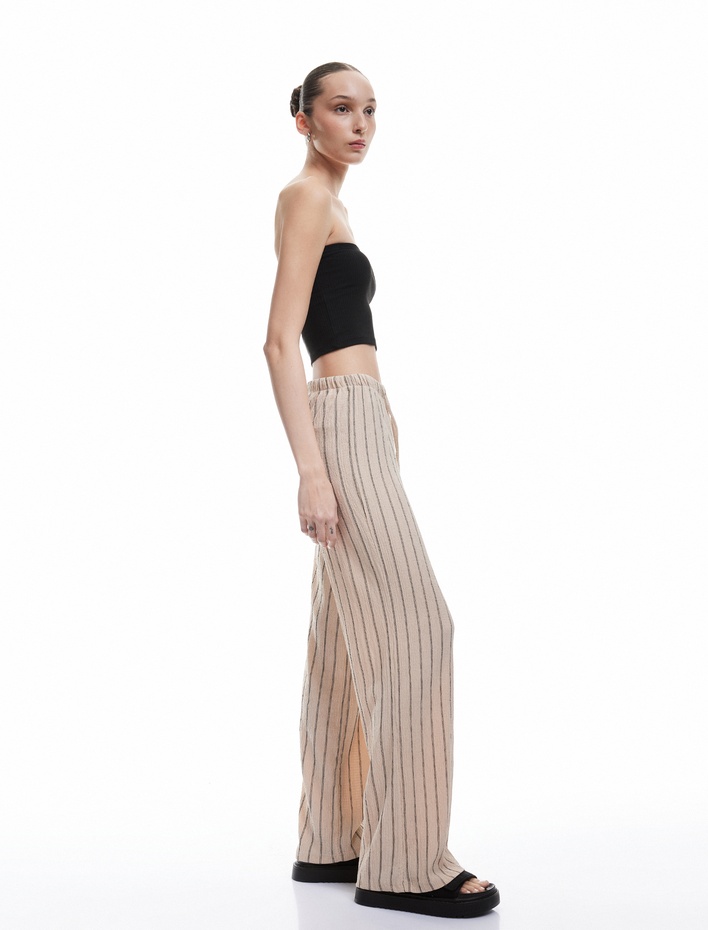  Beli Lastikli Bürümcük Kumaş Geniş Paça Pantolon