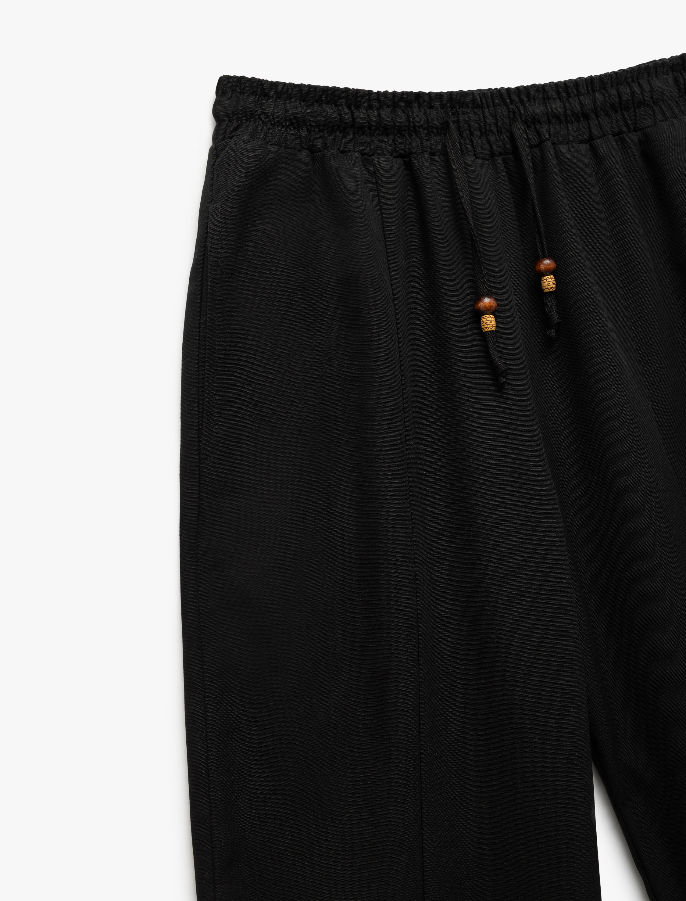 Astarlı Rahat Kalıp Beli Bağcıklı Balon Fit Keten Pantolon