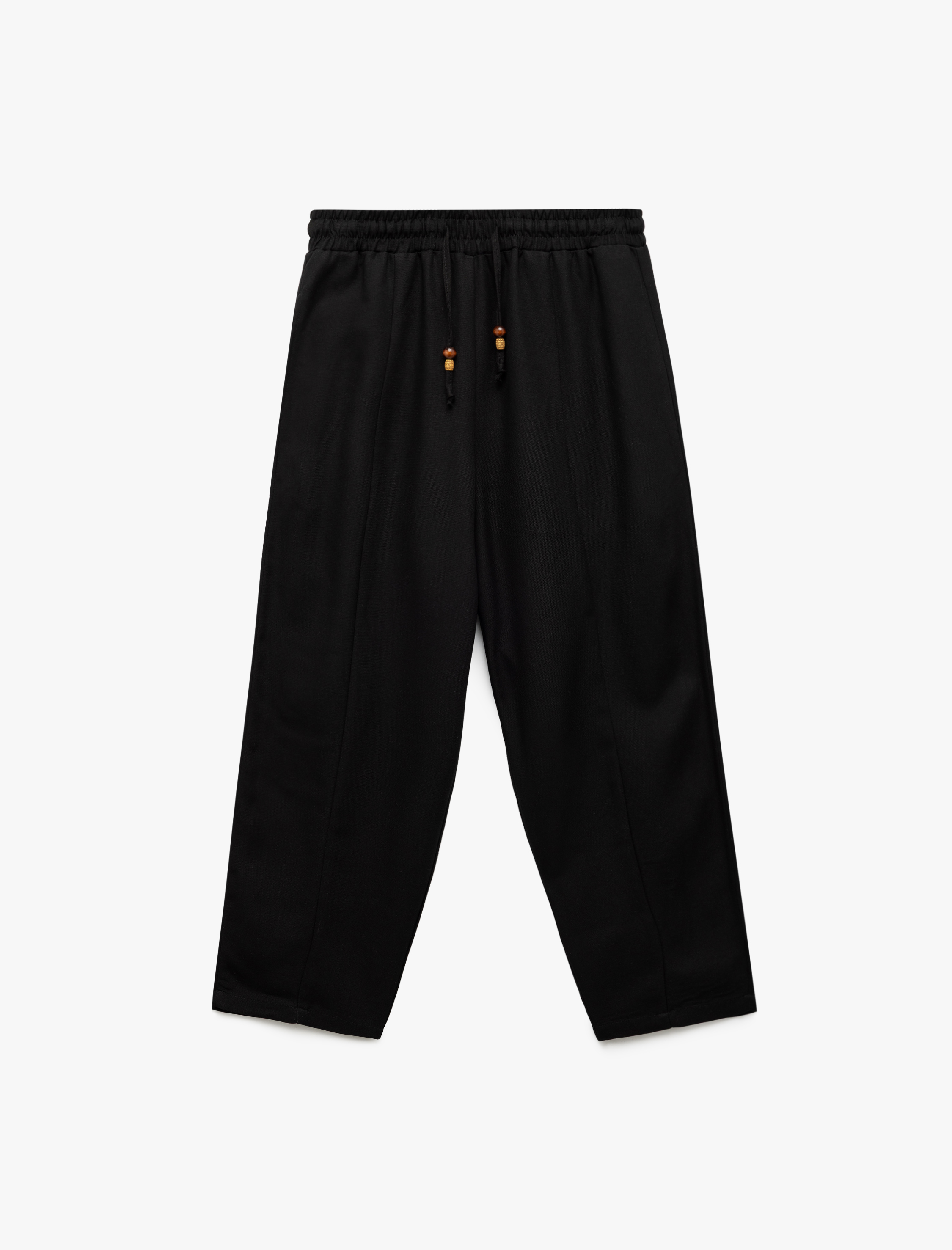 Astarlı Rahat Kalıp Beli Bağcıklı Balon Fit Keten Pantolon