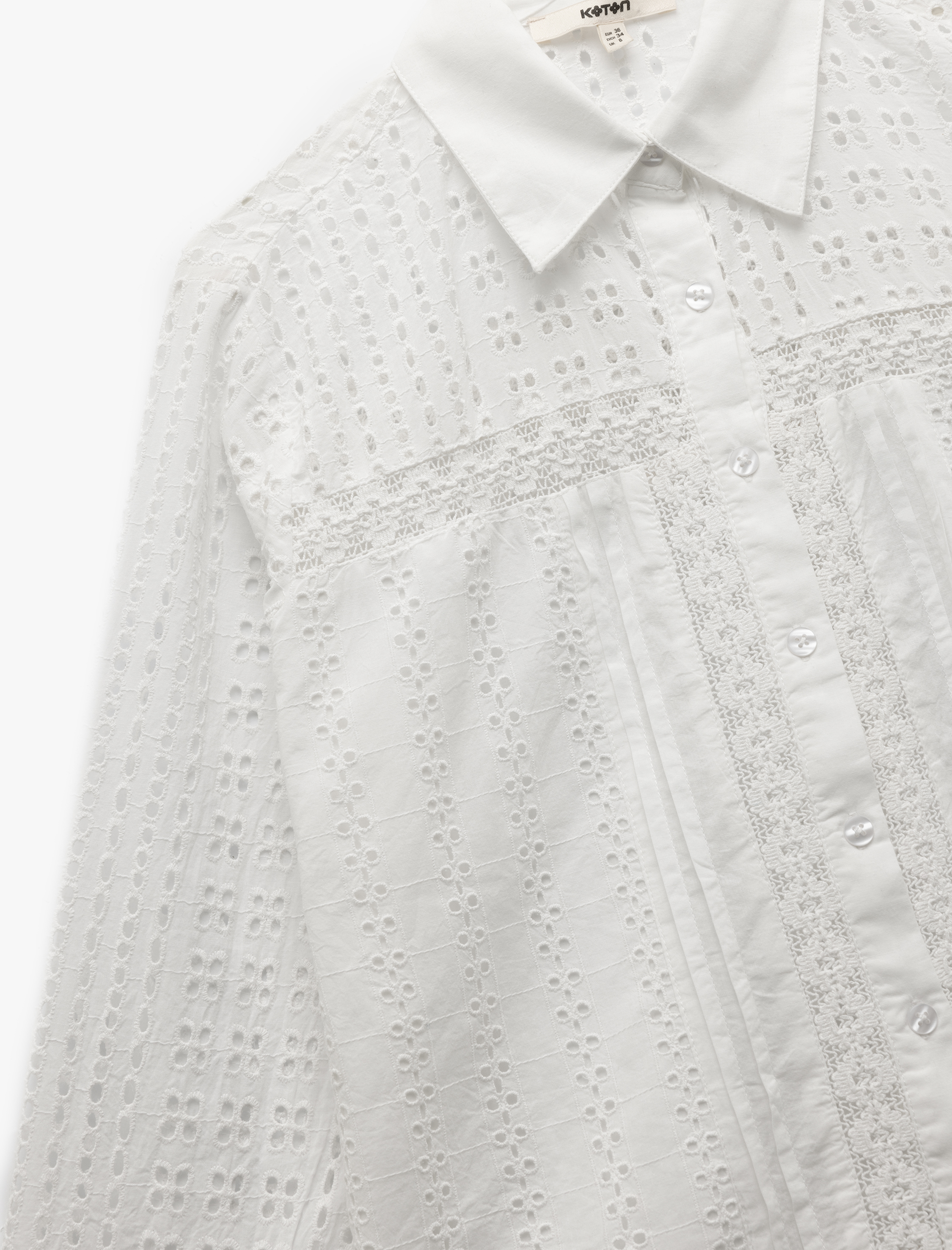   Uzun Kollu Klasik Yaka Pamuklu Fistolu Brodeli Gömlek