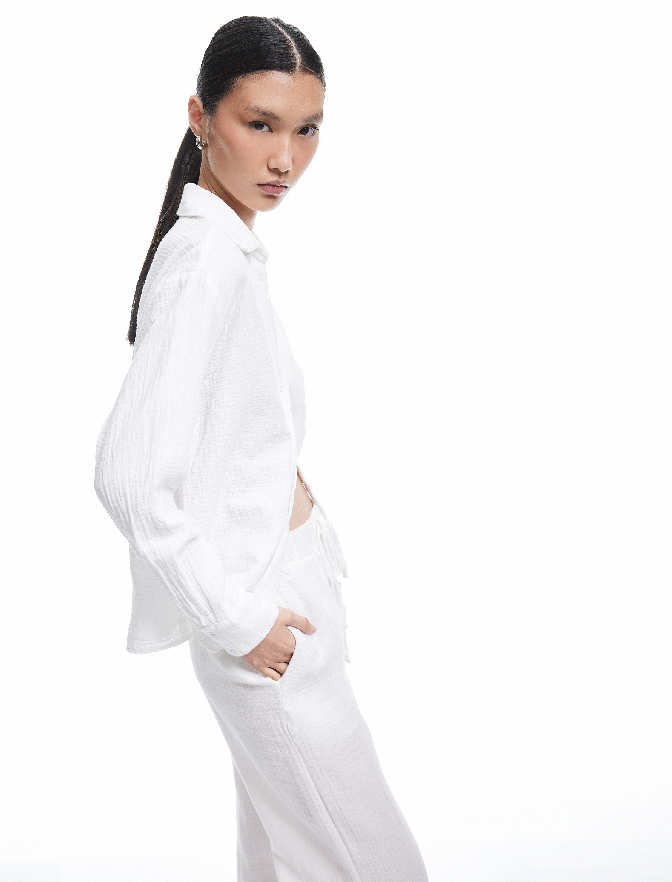   Pamuklu Uzun Kollu Oversize Müslin Gömlek