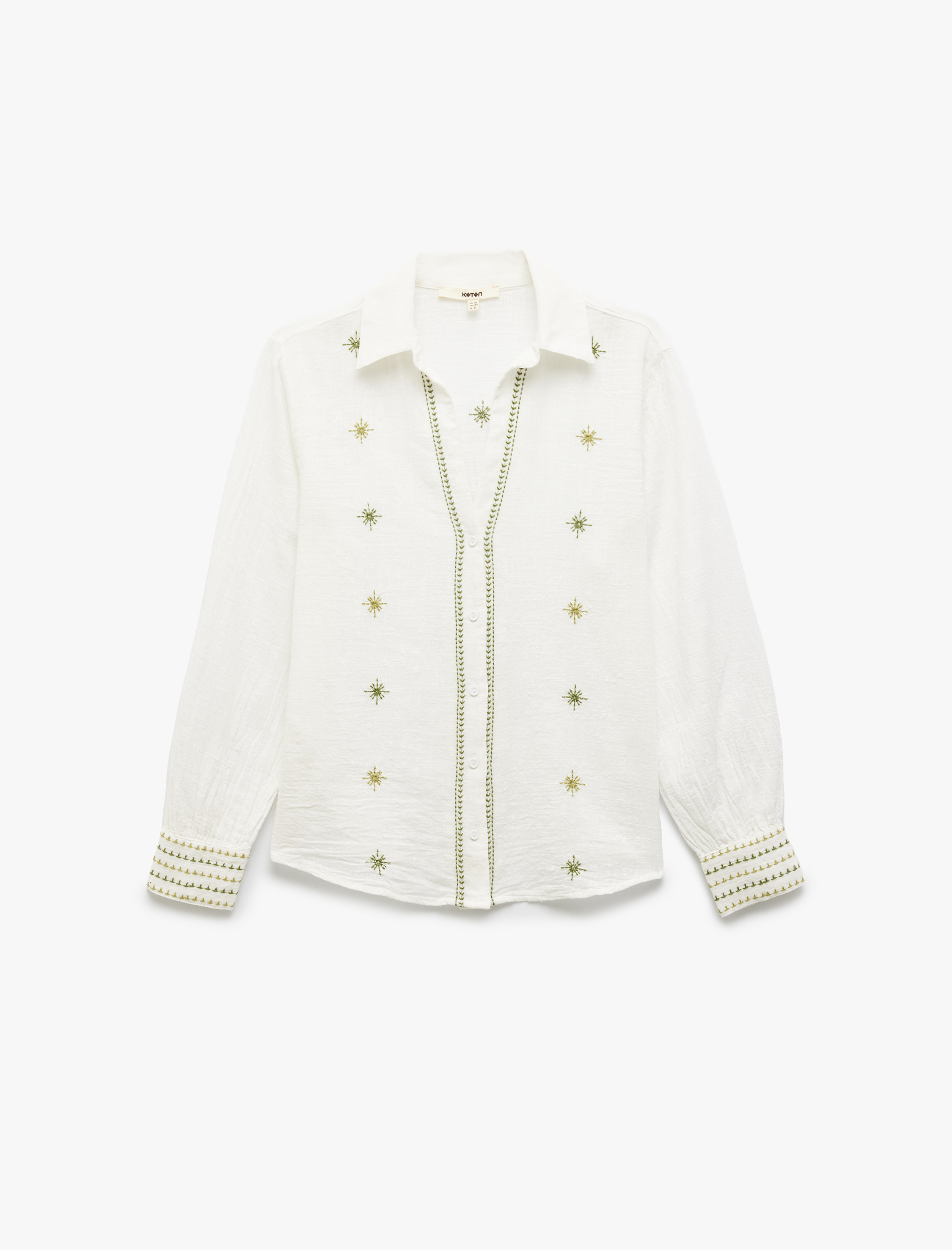   Pamuklu Nakış Detaylı Uzun Kollu Müslin Gömlek