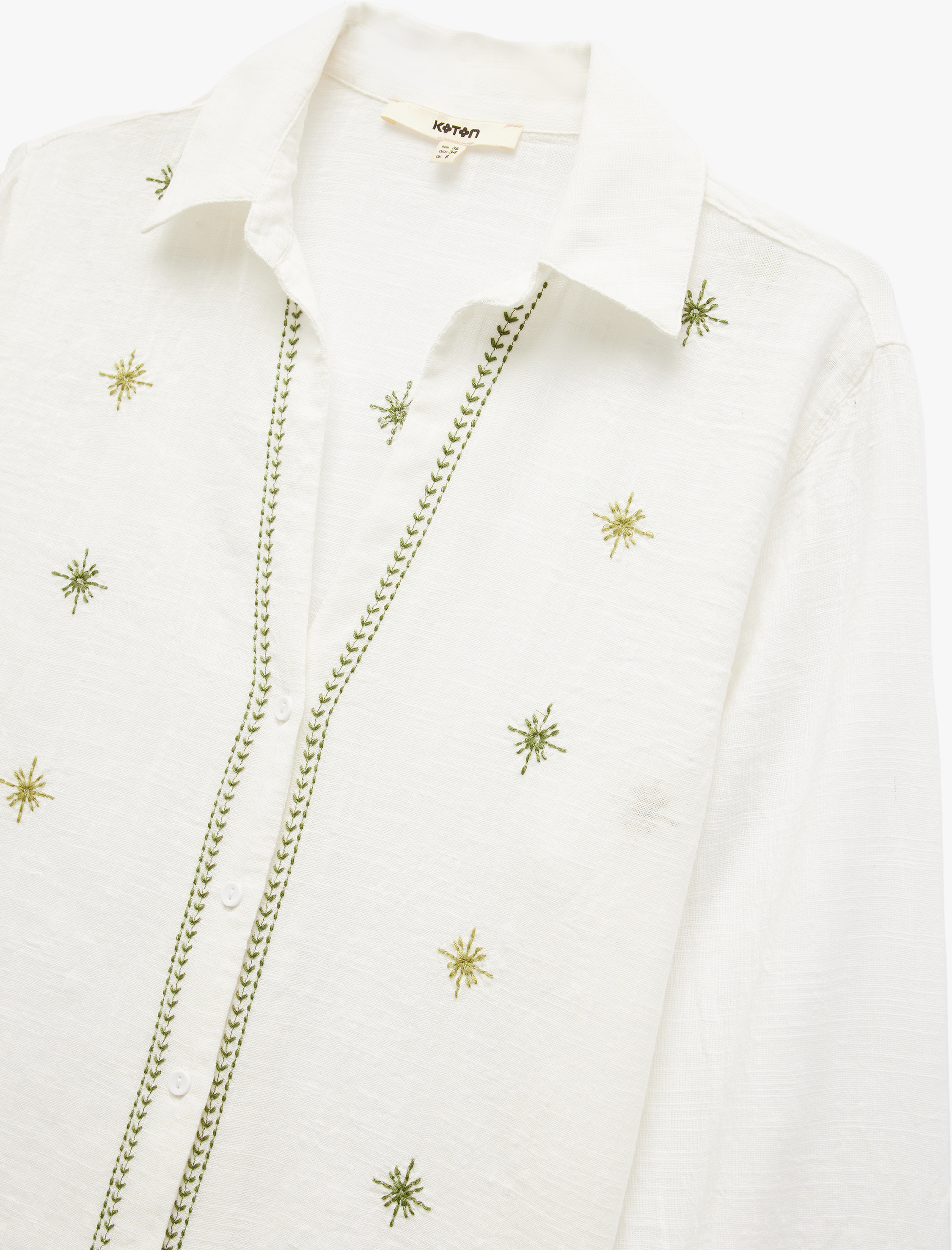   Pamuklu Nakış Detaylı Uzun Kollu Müslin Gömlek