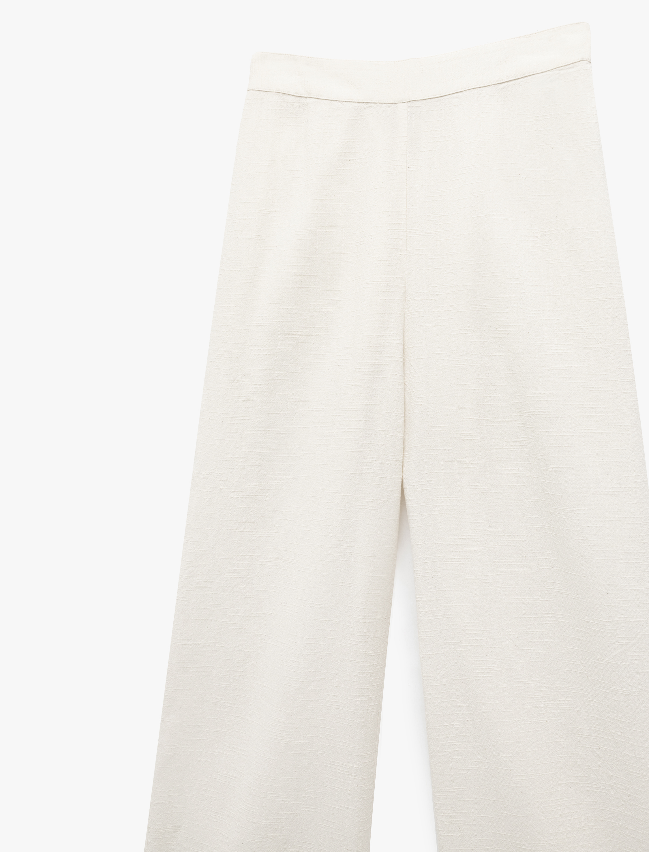   Pamuk Dokulu Brodeli Yüksek Bel Düz Bol Paça Pantolon