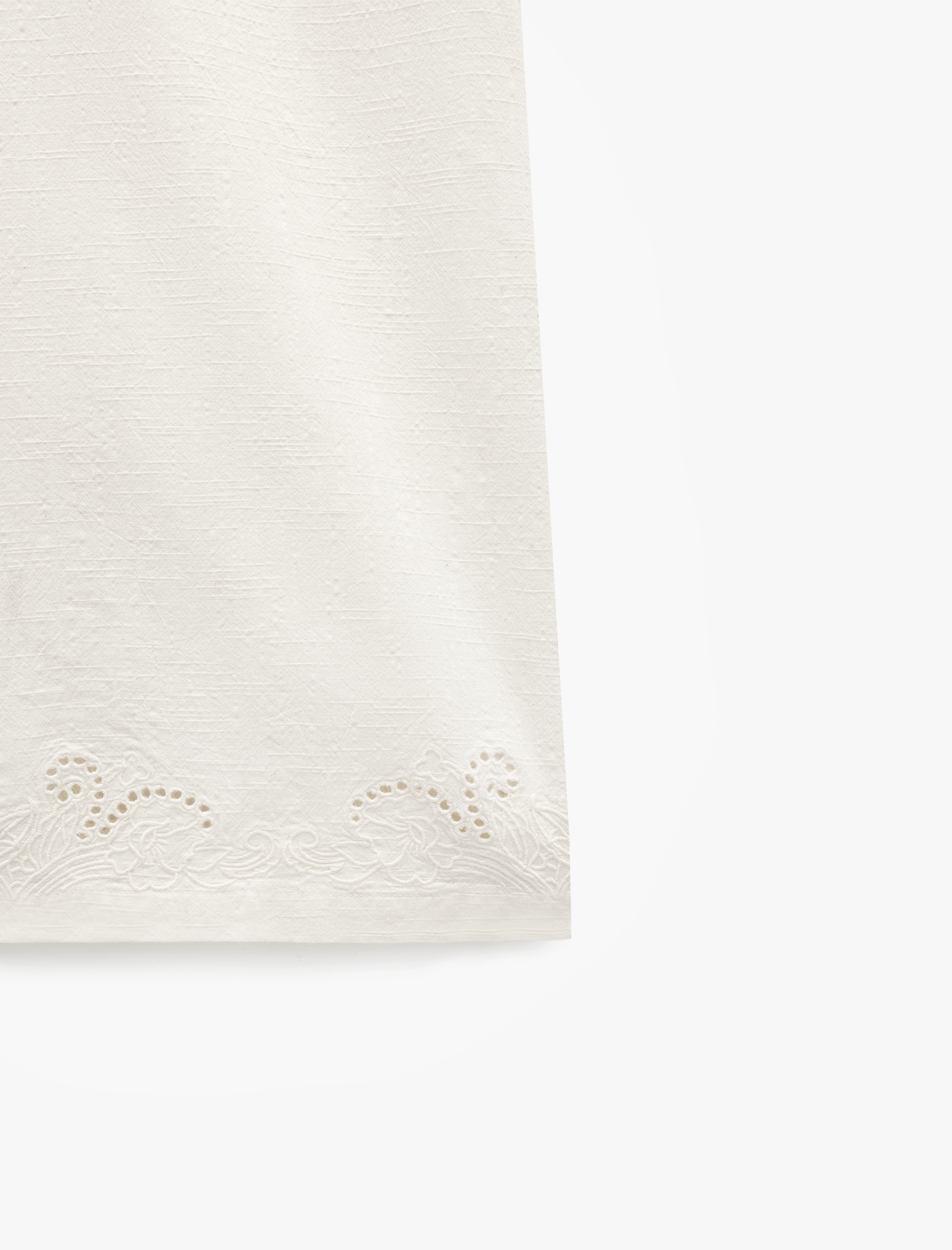   Pamuk Dokulu Brodeli Yüksek Bel Düz Bol Paça Pantolon