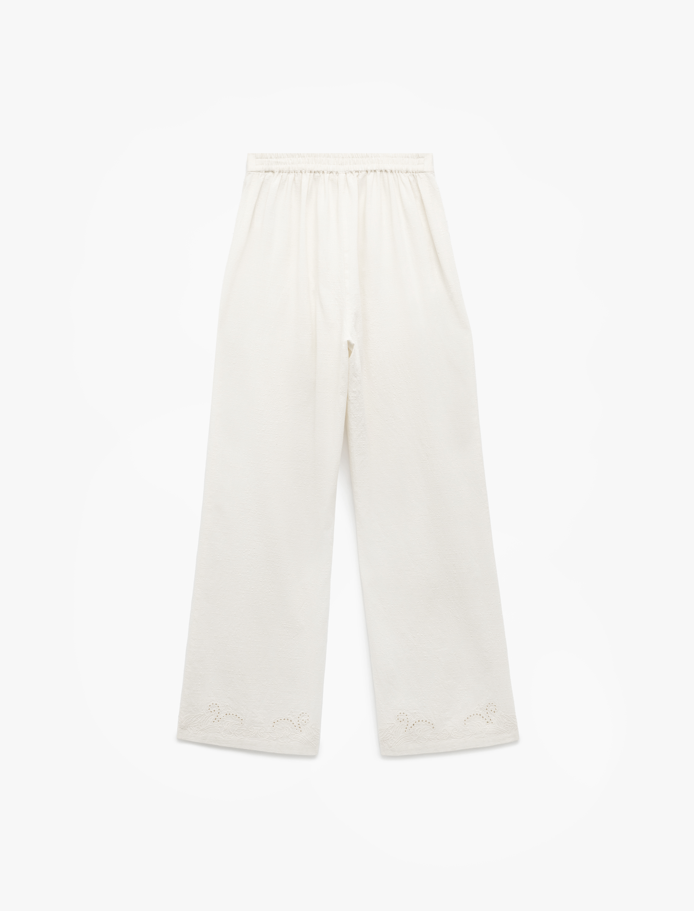   Pamuk Dokulu Brodeli Yüksek Bel Düz Bol Paça Pantolon