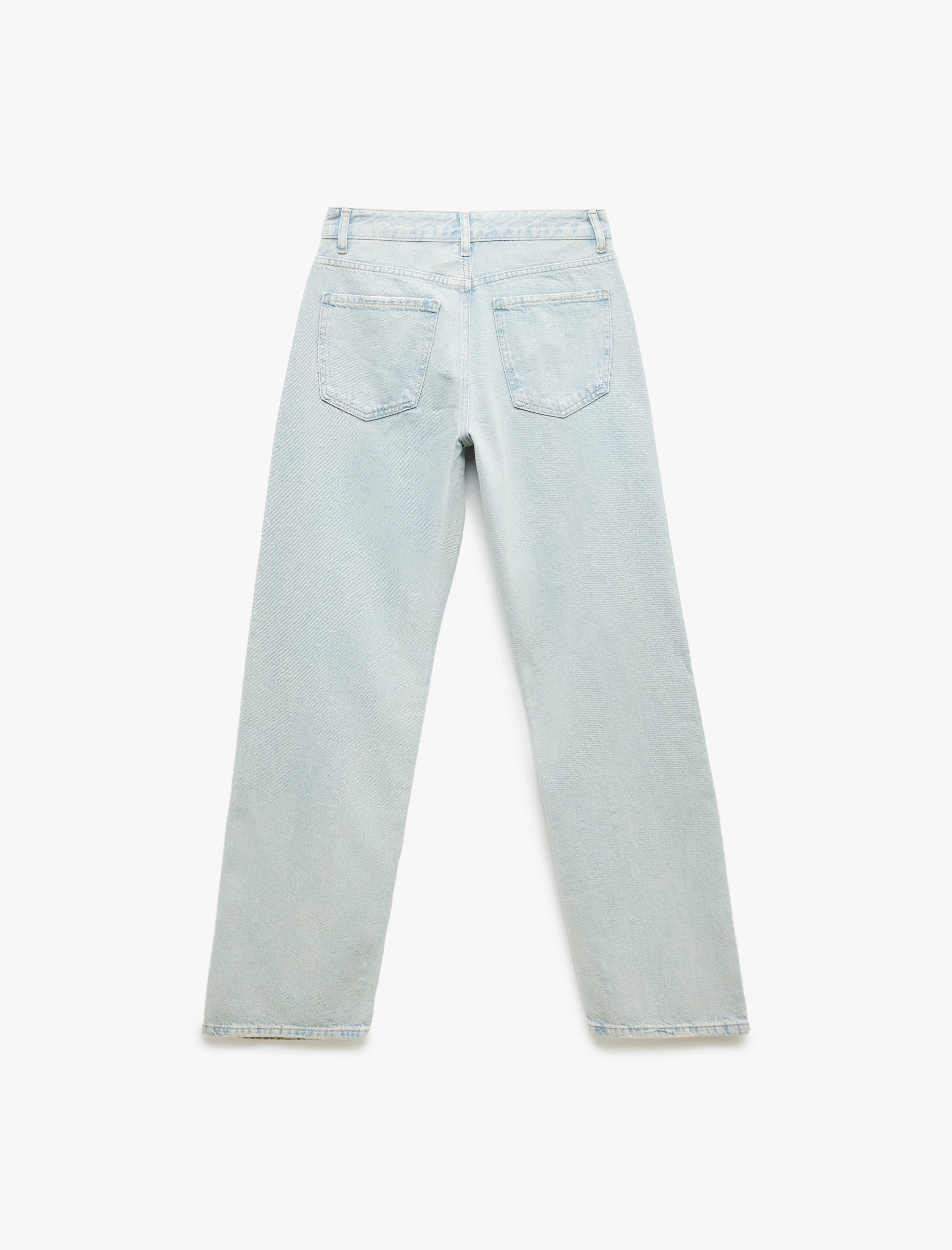   Taş Detaylı Düz Paça Düğmeli Pamuklu Jean Pantolon - Straight Fit Jean