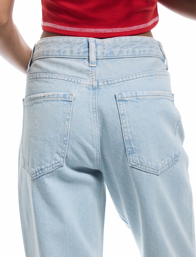 Taş Detaylı Düz Paça Düğmeli Pamuklu Jean Pantolon - Straight Fit Jean_2