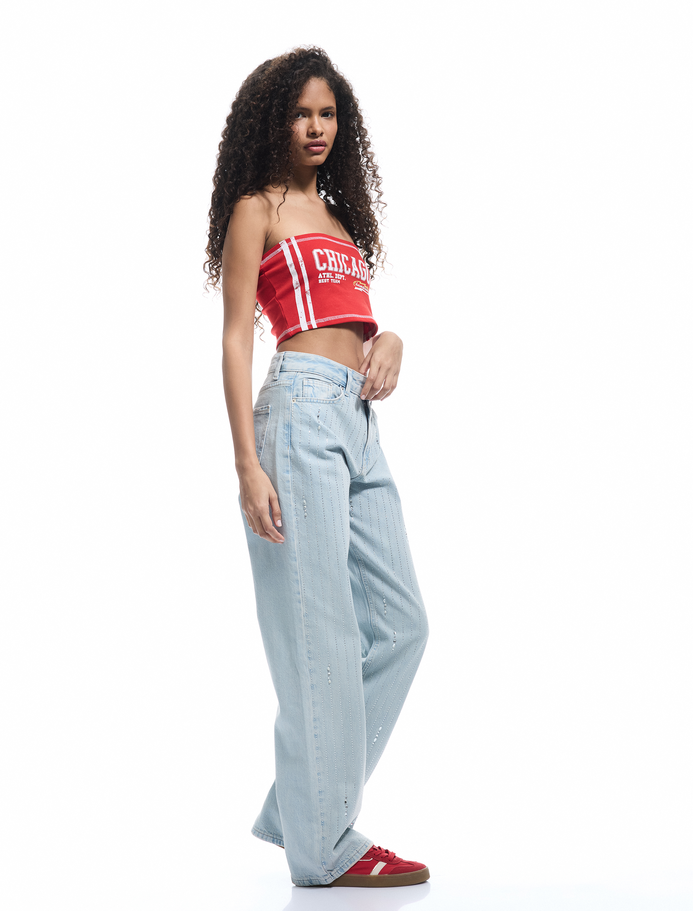   Taş Detaylı Düz Paça Düğmeli Pamuklu Jean Pantolon - Straight Fit Jean