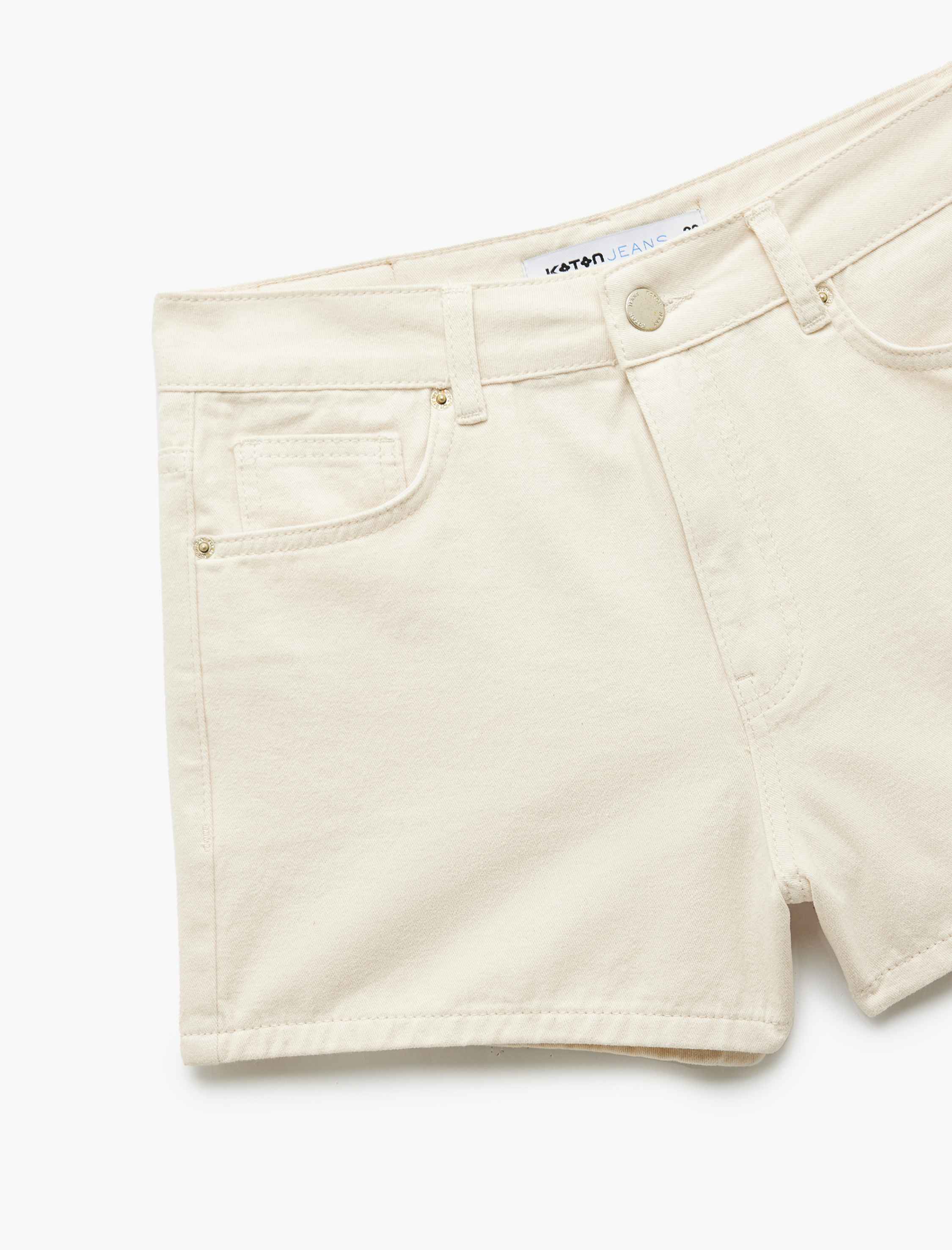   Normal Bel Pamuklu Düğmeli Beş Cepli Mini Denim Şort