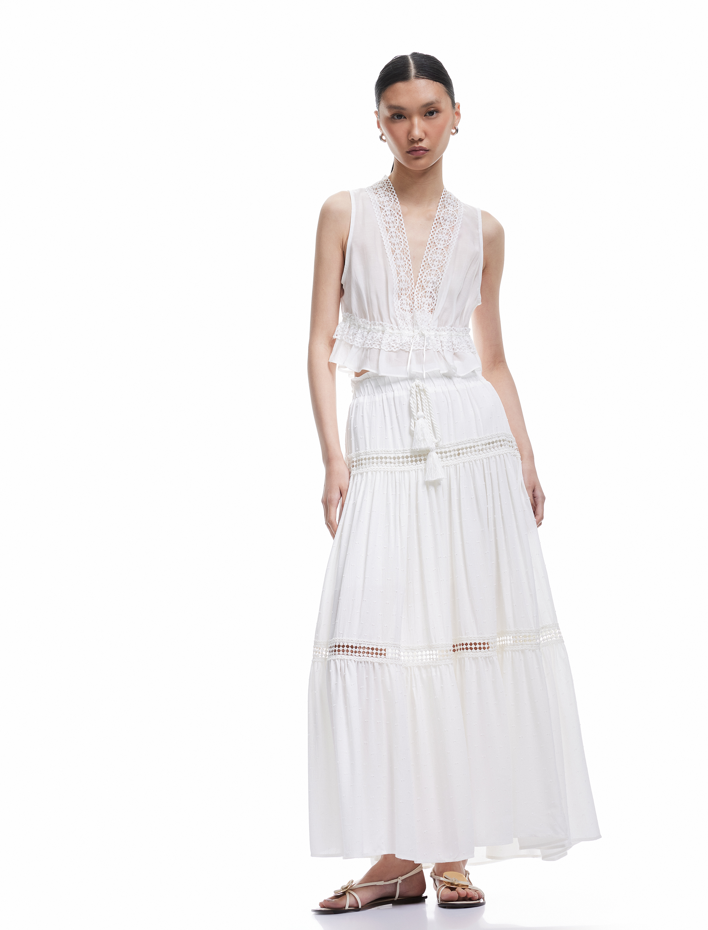   Pamuk Astarlı Fistolu Bağlama Detaylı Uzun Viskon Etek