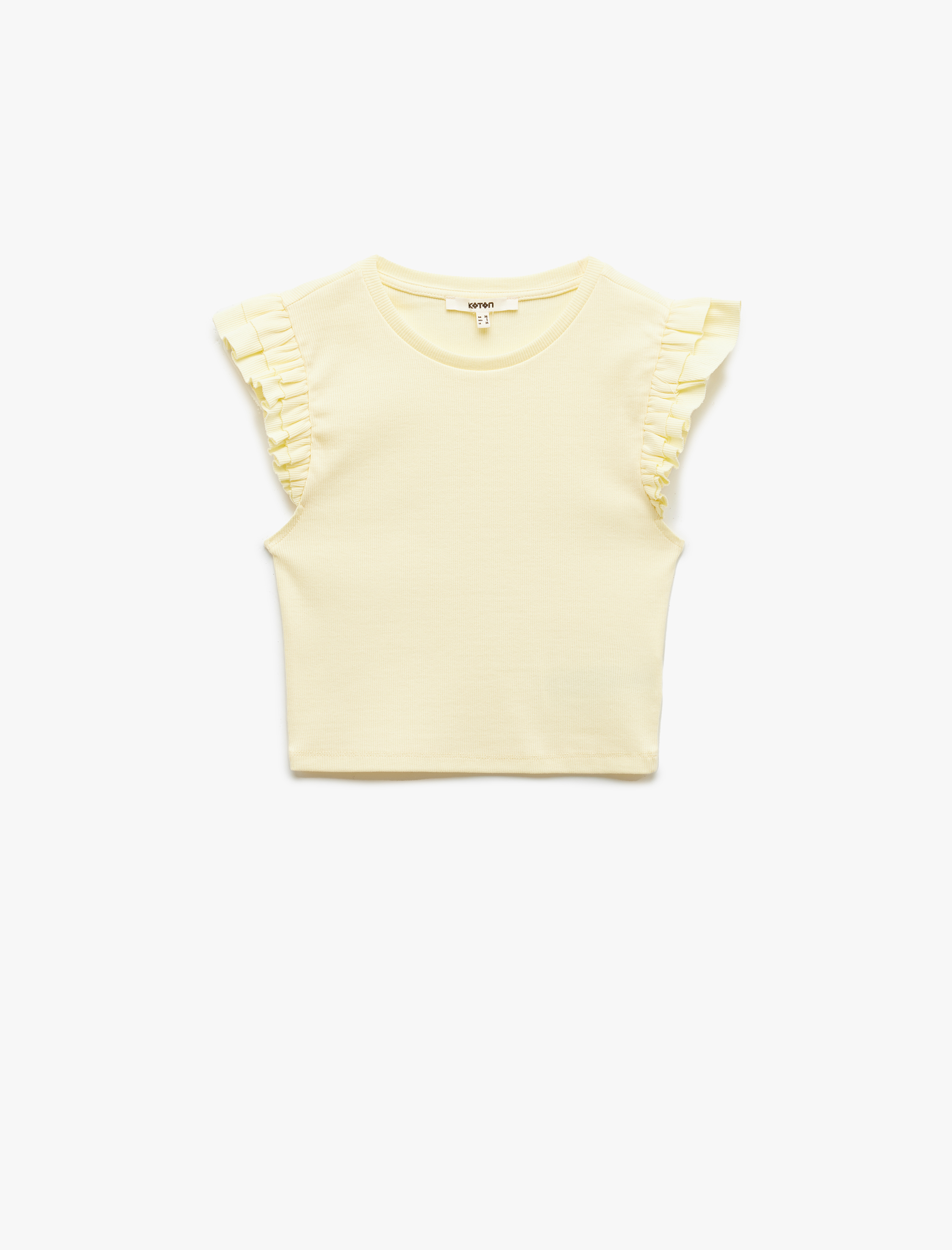   Pamuklu Bisiklet Yaka Slim Fit Fırfırlı Kolsuz Tişört