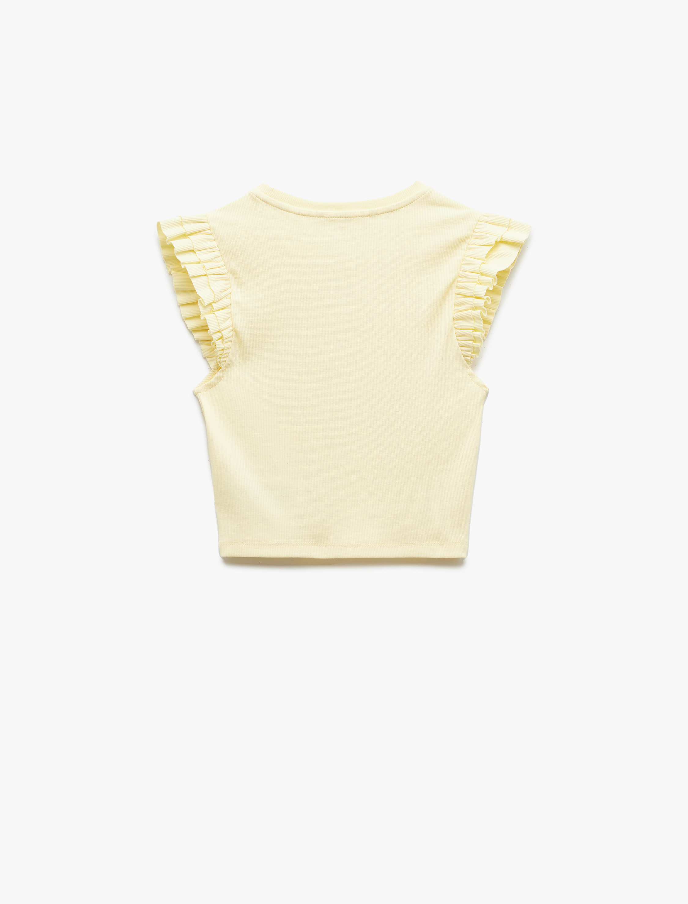   Pamuklu Bisiklet Yaka Slim Fit Fırfırlı Kolsuz Tişört