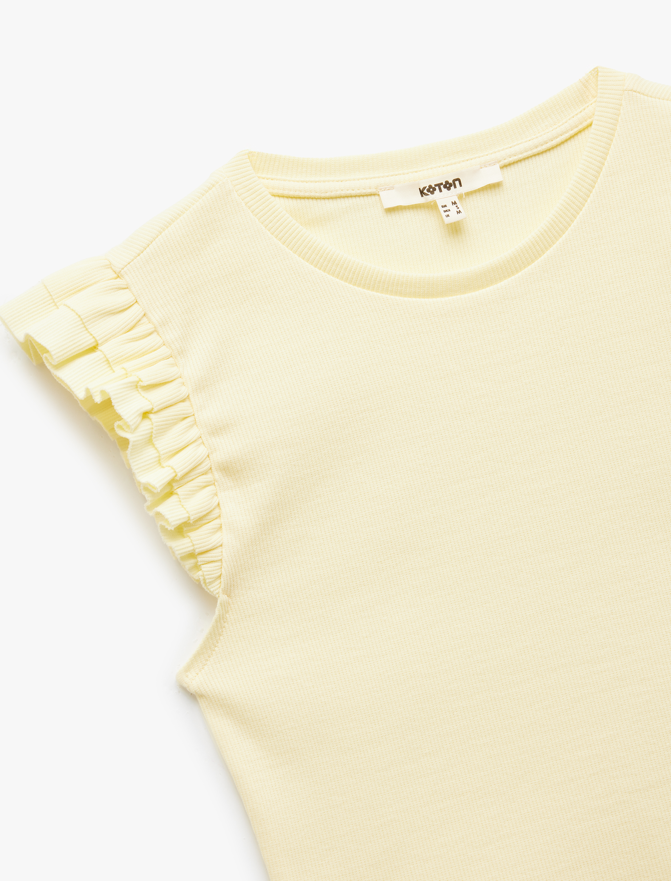   Pamuklu Bisiklet Yaka Slim Fit Fırfırlı Kolsuz Tişört