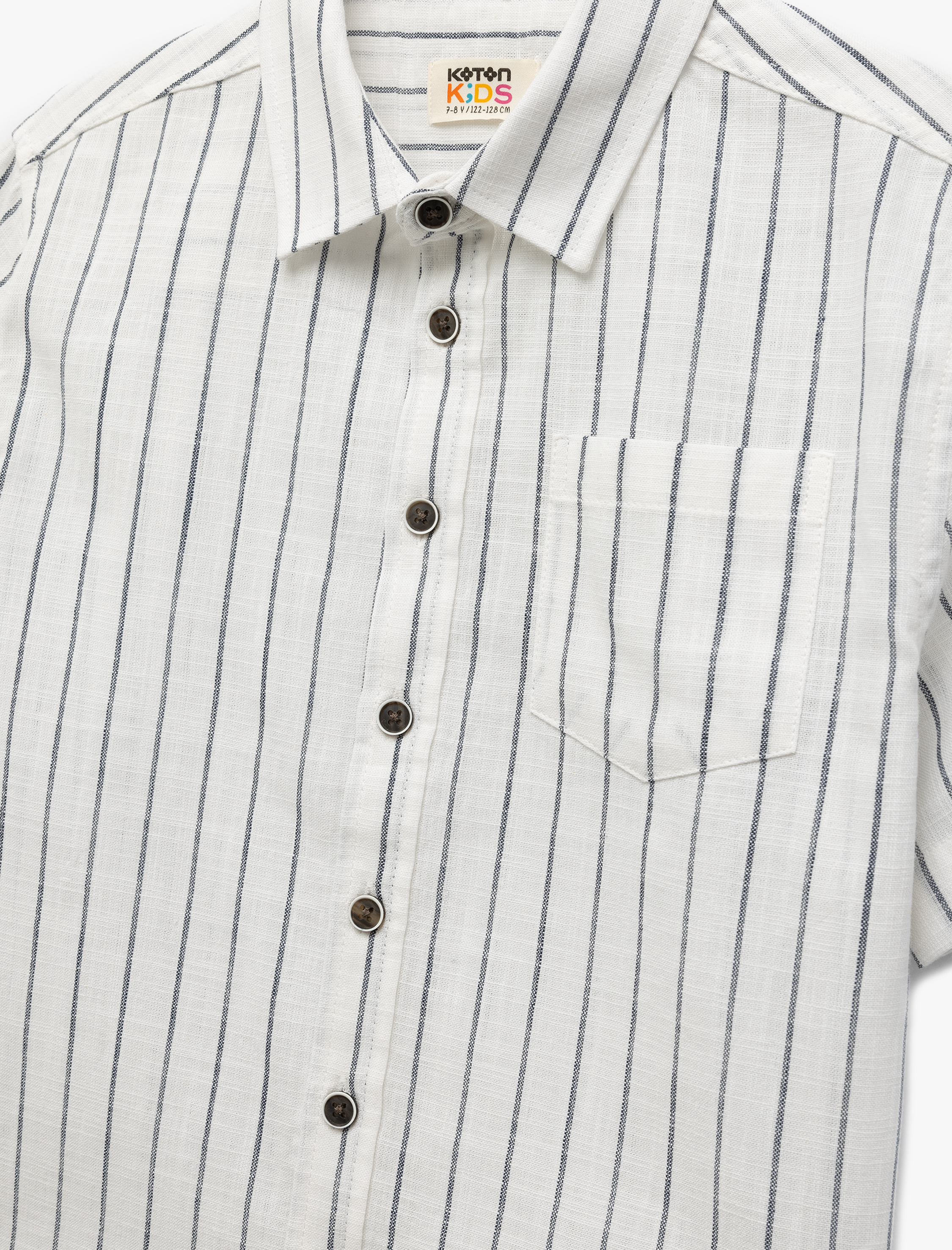 Erkek Çocuk Pamuklu Kısa Kollu Düğmeli Cepli Çizgili Gömlek