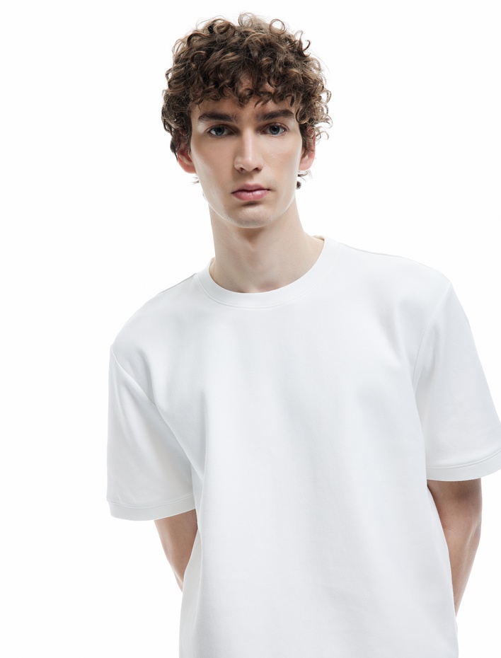  Bisiklet Yaka Pamuklu Regular Fit Scuba Tok Kumaş Kısa Kollu Basic Erkek Tişört